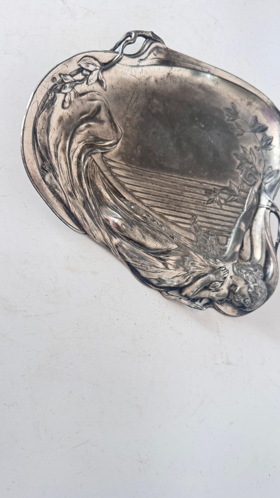 1920s French Art Nouveau Silvered Metal Vide Poche Reclining Woman photo 302.0
