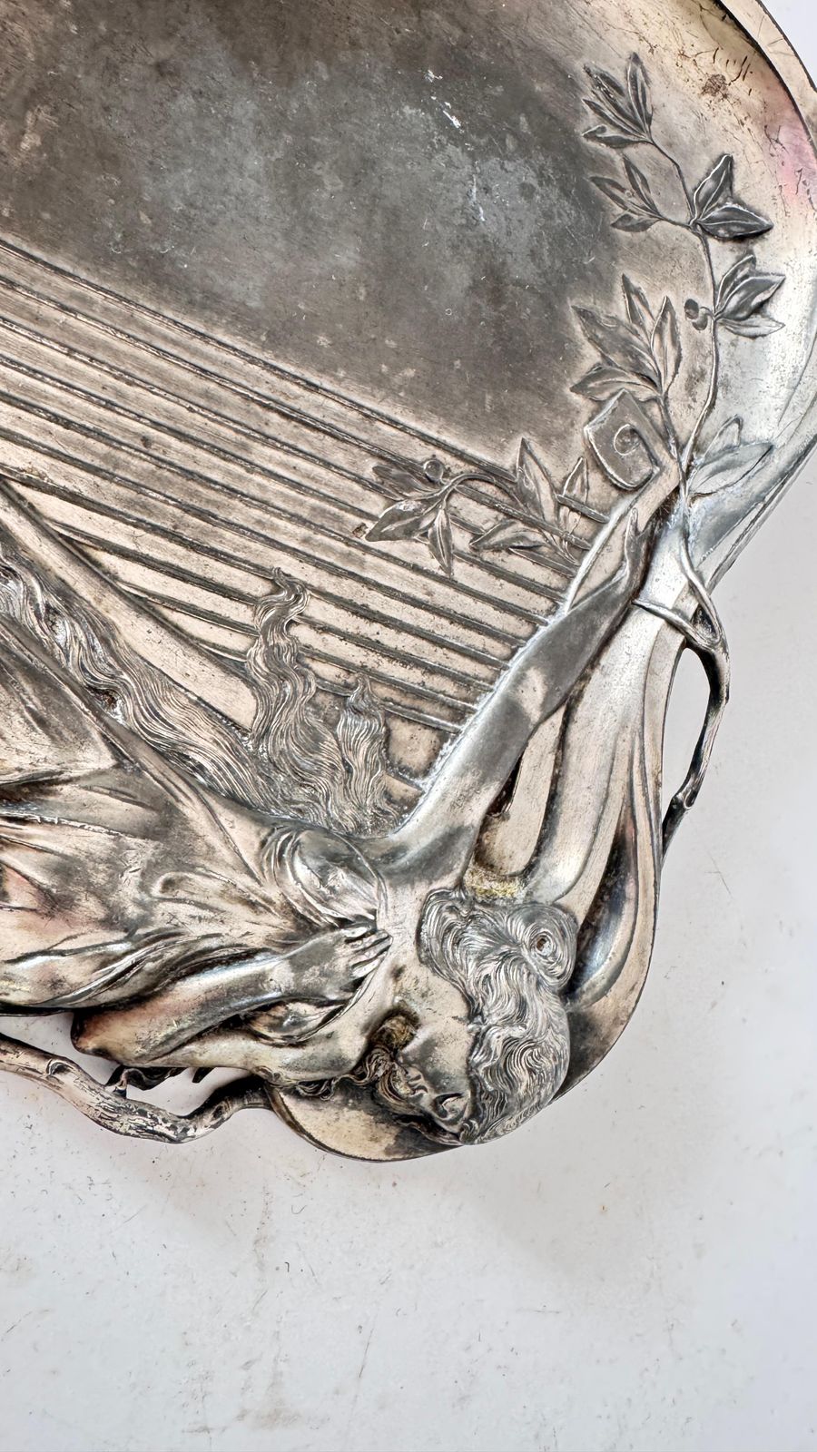 1920s French Art Nouveau Silvered Metal Vide Poche Reclining Woman photo vintage
