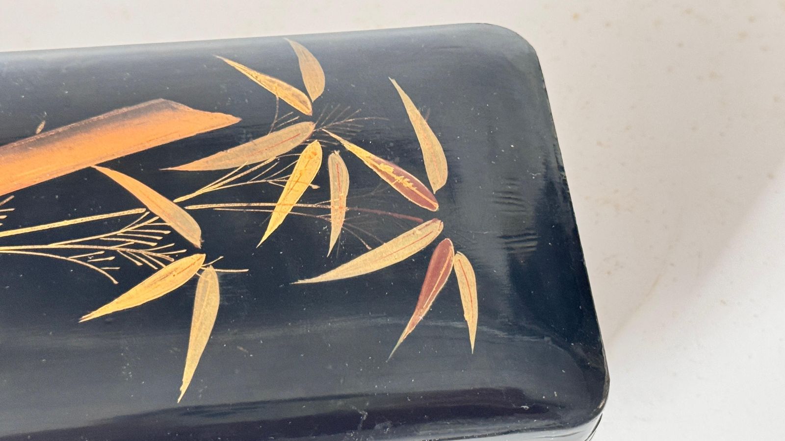 photo furniture 20th Century Japanese Black Lacquer Box With Gold Bird And Reed Motif Decorative