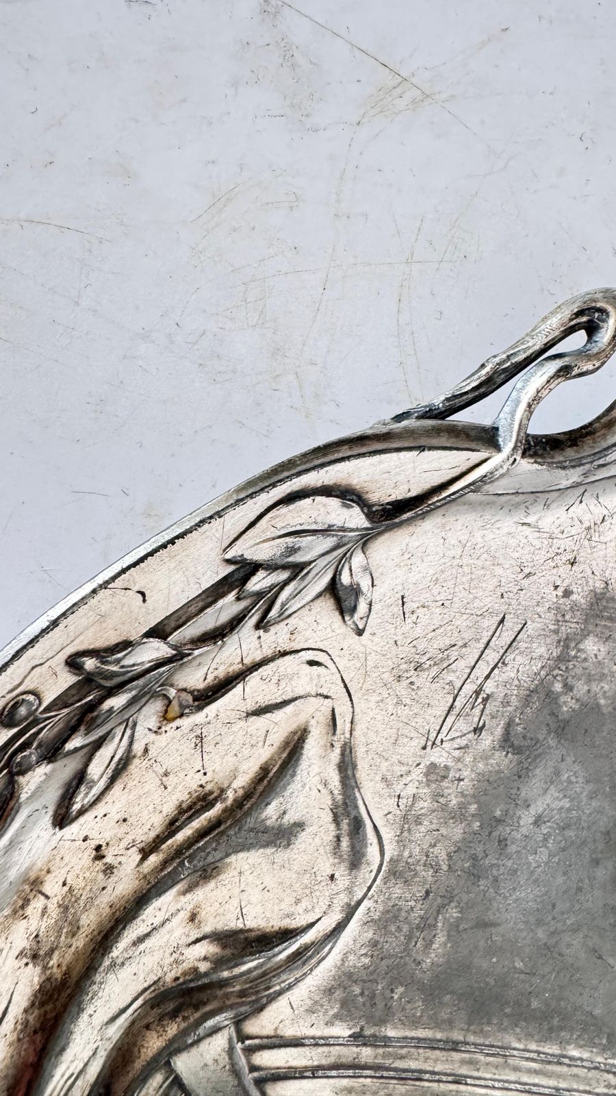 Home Decor 1920s French Art Nouveau Silvered Metal Vide Poche Reclining Woman photo