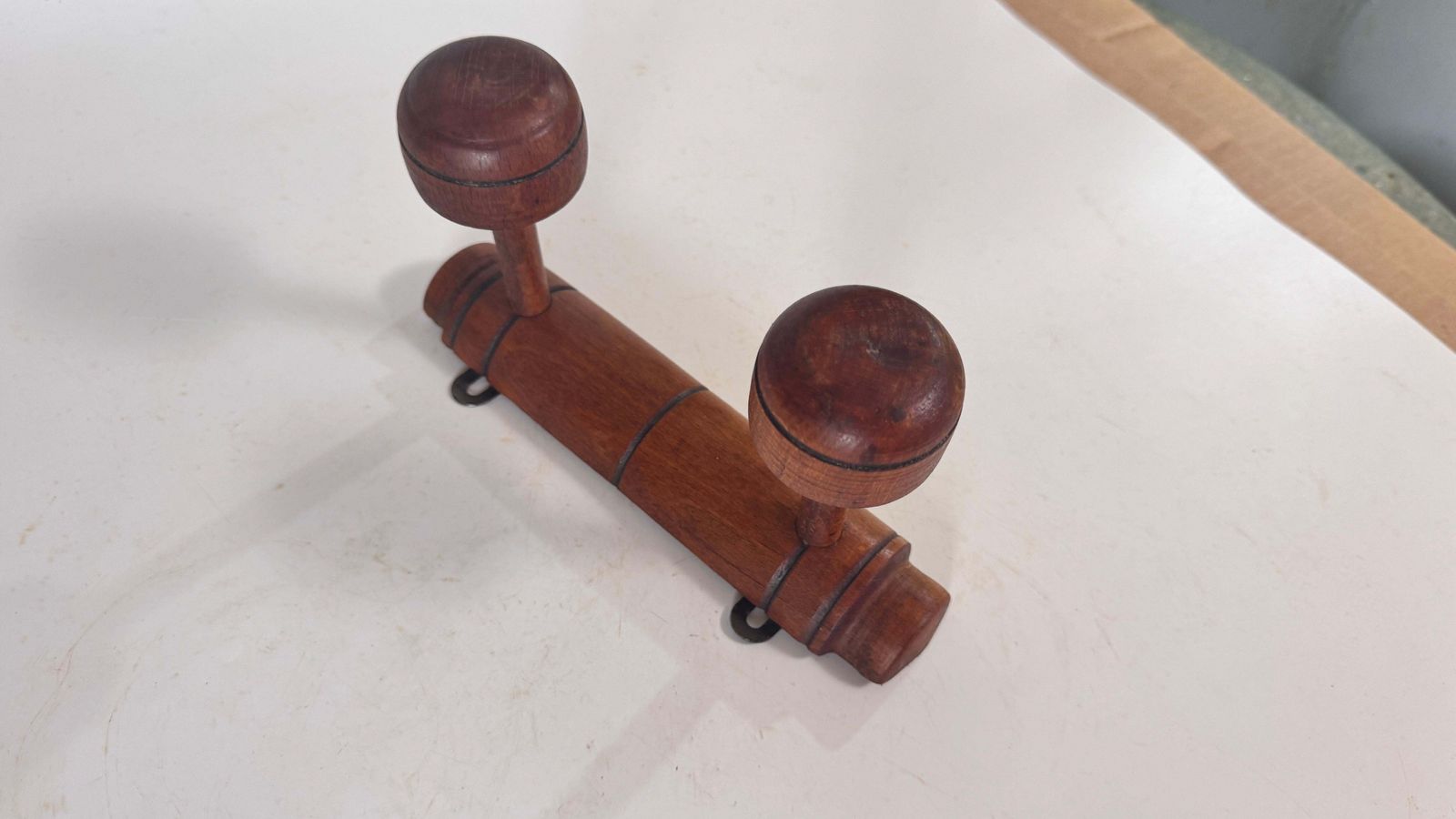1920s French Wooden Wall Coat Rack With Two Hat And Garment Hooks  Description: photo 281.0