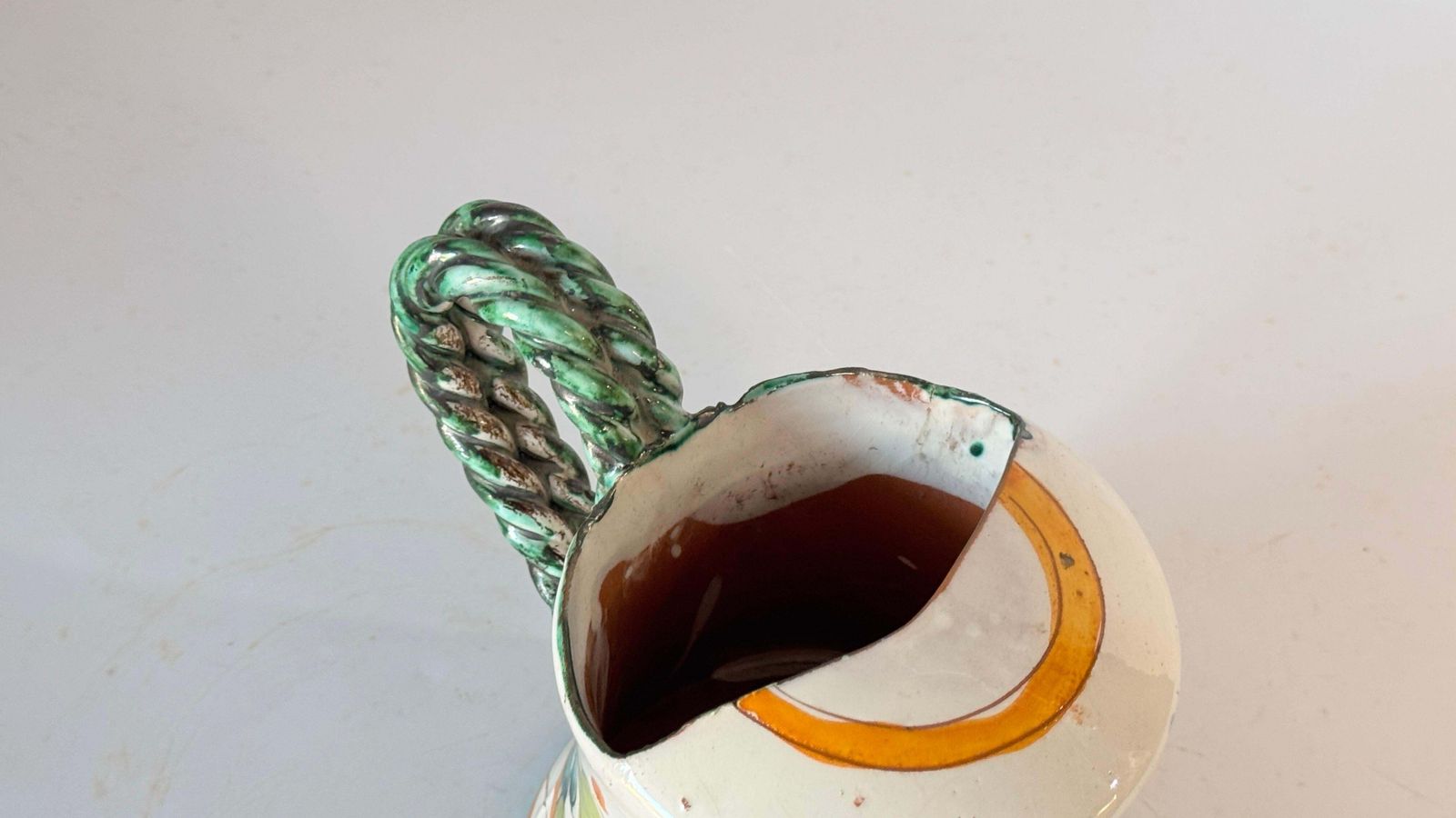 Home Decor Hand Painted 20th Century Ceramic Indoor Watering Can Floral Motifs photo