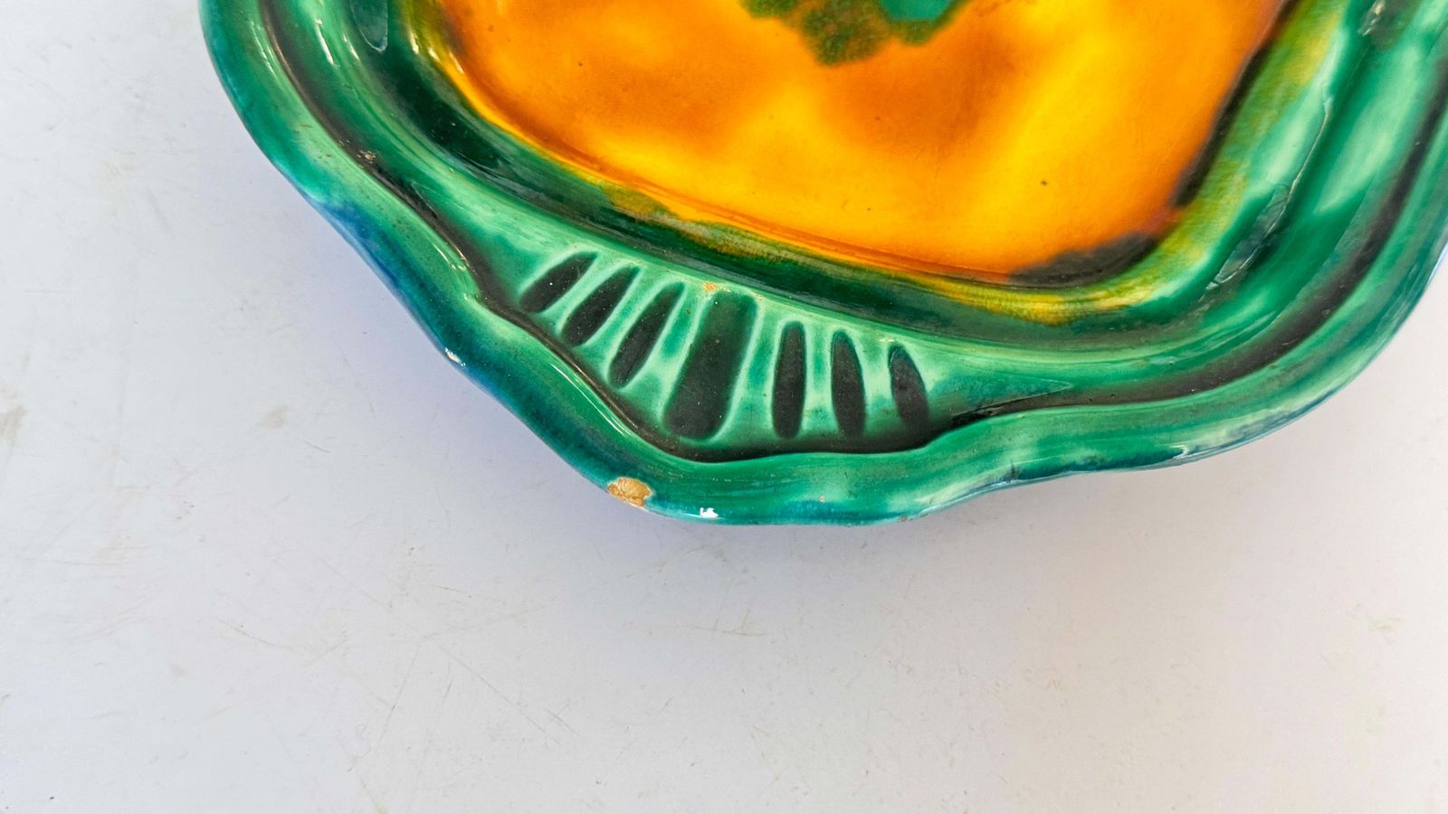 photo furniture Pair Of 1970s French Ceramic Serving Dishes, Layered Rim Design, Green, Yellow