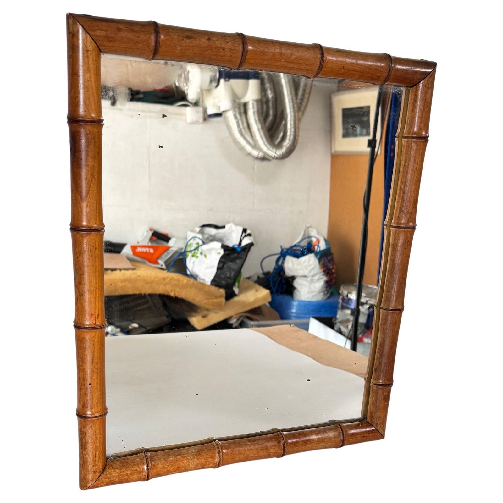 1940s French Riviera  Faux Bamboo Mirror, Natural Brown & Beige Tones photo furniture