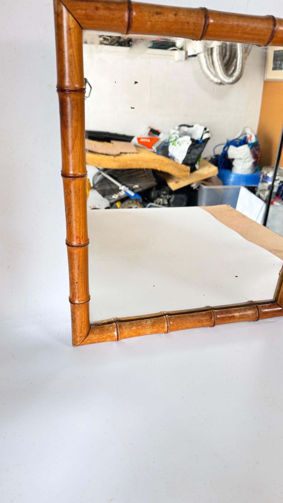 1940s French Riviera  Faux Bamboo Mirror, Natural Brown & Beige Tones photo Home Decor
