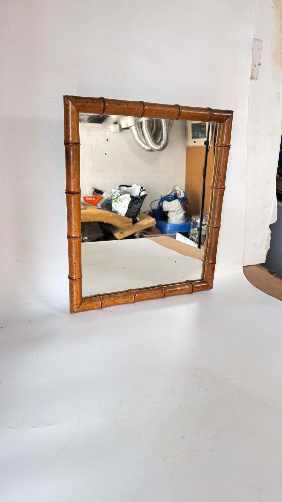 photo for sale 1940s French Riviera  Faux Bamboo Mirror, Natural Brown & Beige Tones