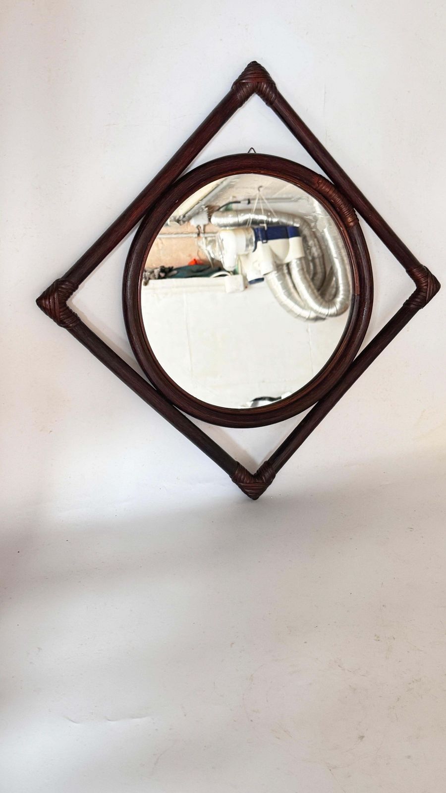 1960s French Rattan Mirror, Convertible Triangle To Square Design photo Home Decor