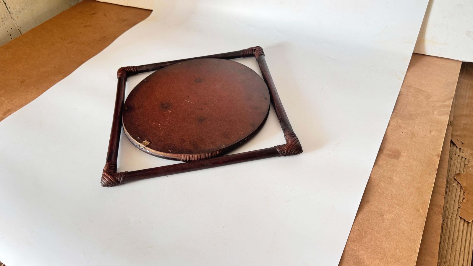 Home Decor 1960s French Rattan Mirror, Convertible Triangle To Square Design photo