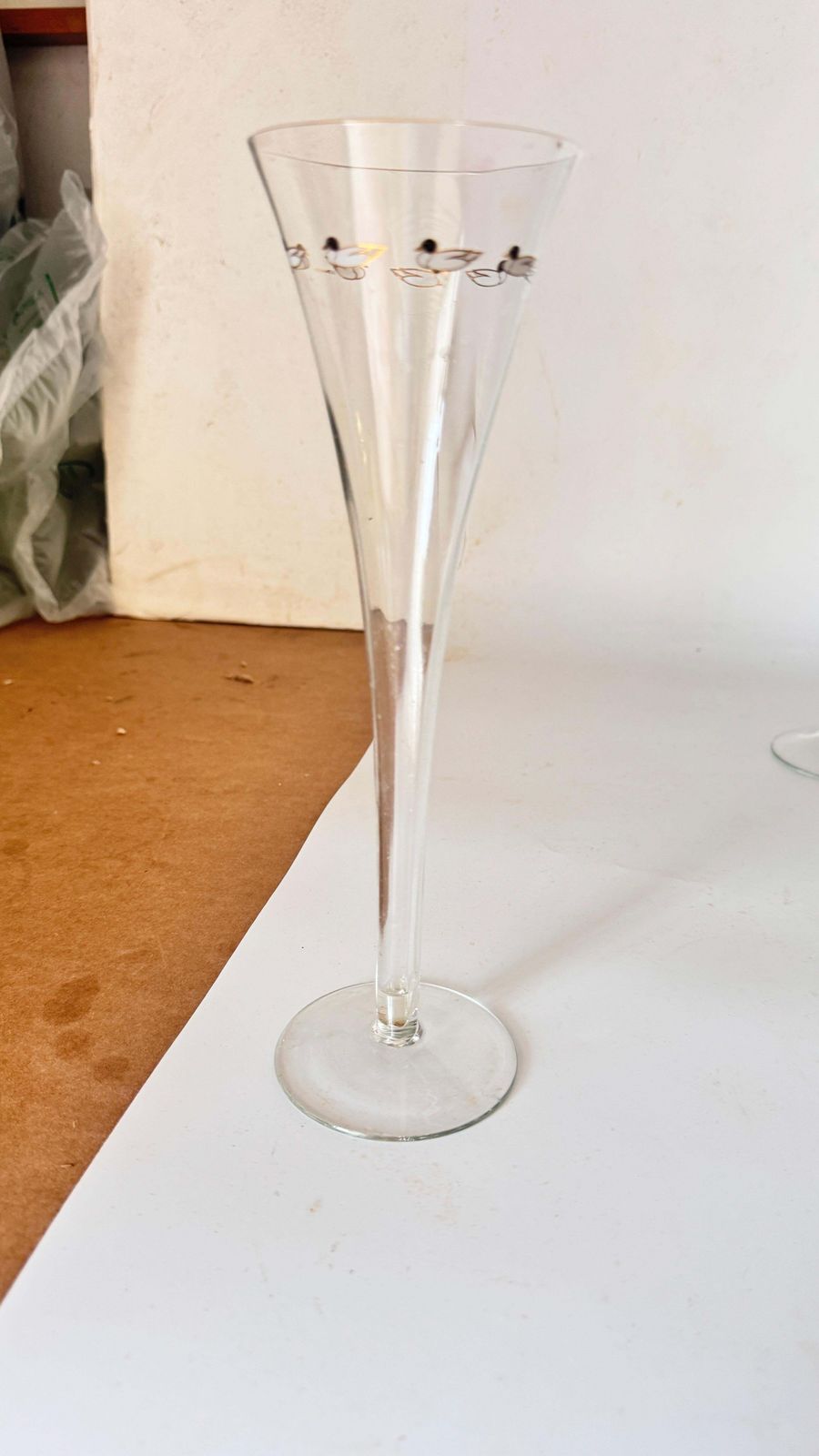 Set Of Six French Crystal Champagne Coupes, Single Piece Design With Duck Motifs photo Home Decor