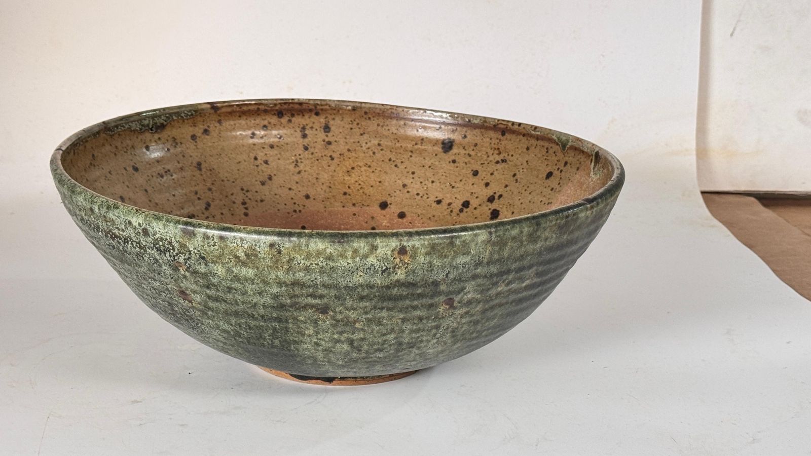 Scandinavian Stoneware Bowl, Green & Earth Toned Glaze, Decorative 1960s photo 372.0