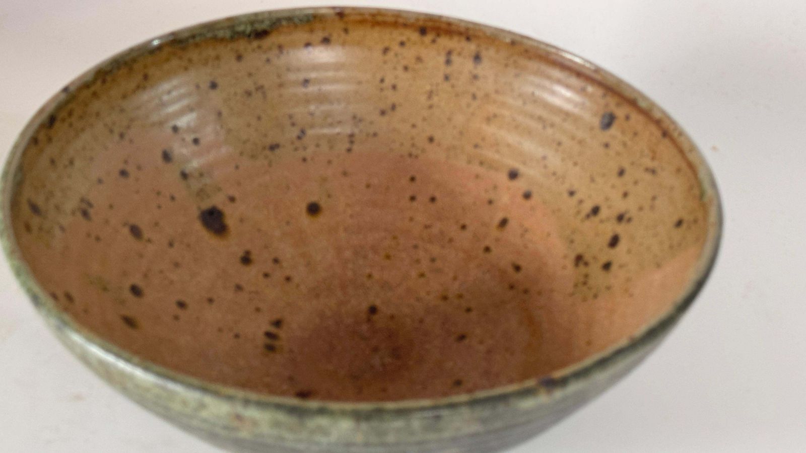 Scandinavian Stoneware Bowl, Green & Earth Toned Glaze, Decorative 1960s photo vinterior