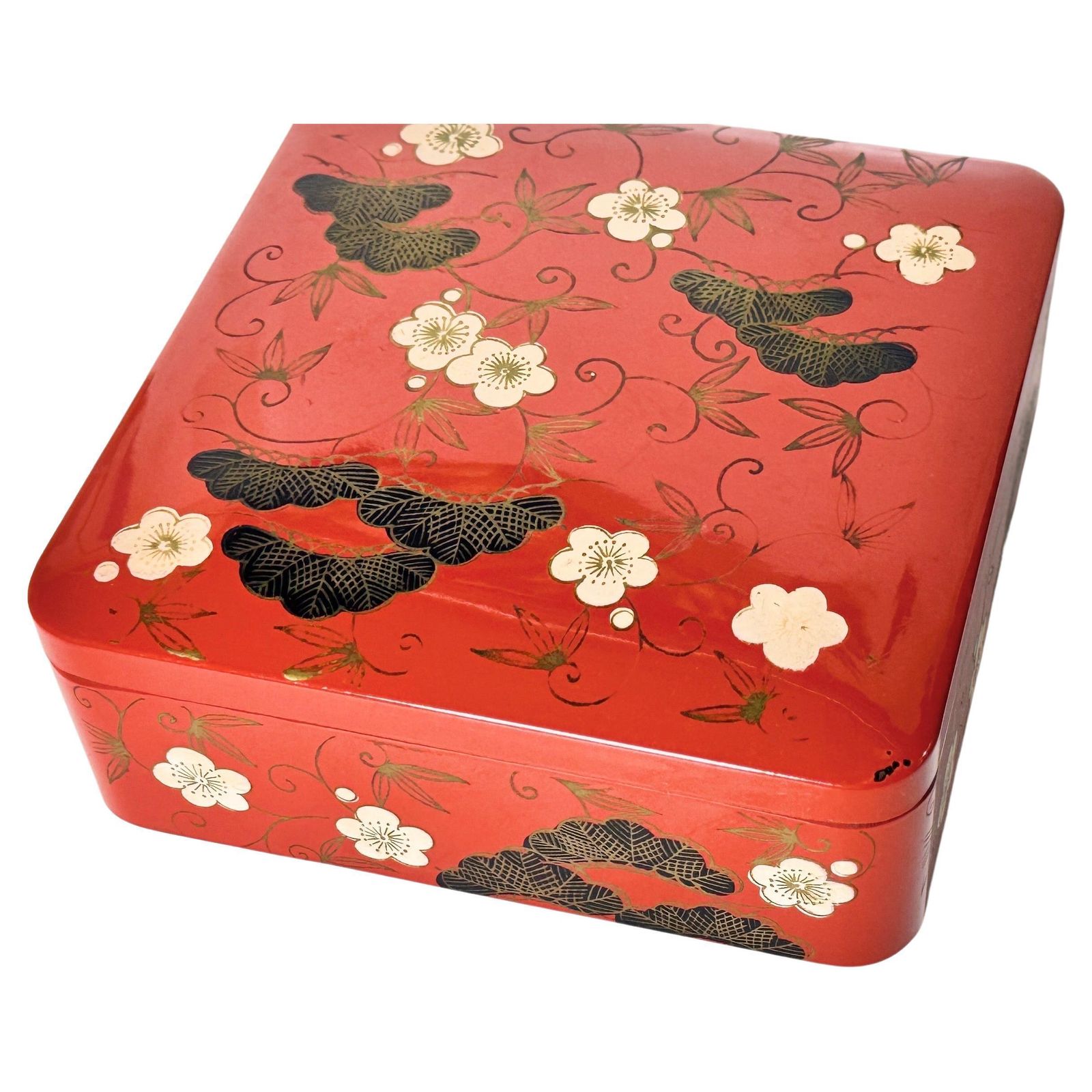 Box In Lacquered Wood, Vietnam 20th Century, Black And Orange  Red Color photo furniture