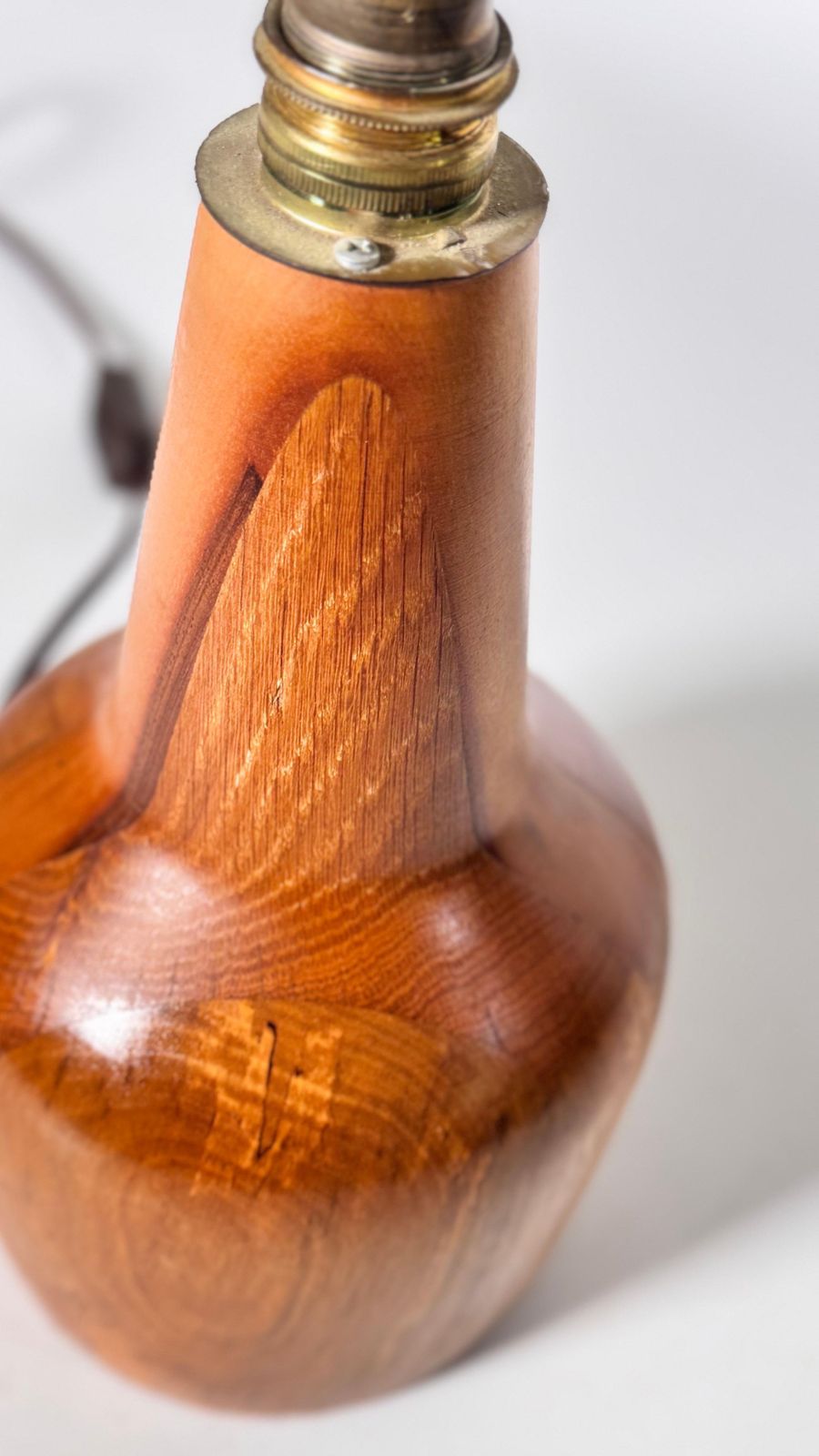 Petite Scandinavian Style Table Lamp, Pear Shaped Light Wood, 1960s photo Lighting