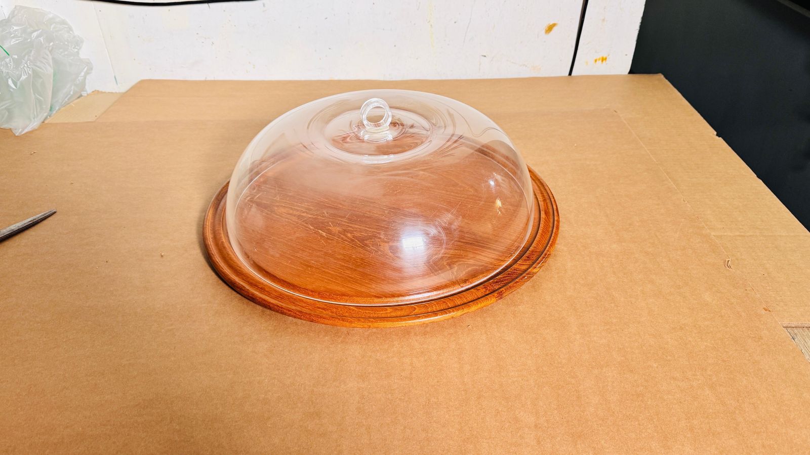 Serving Tray Cloche Plate Bell For Cheese Or Fruit In Plastic And Wood France photo Home Decor