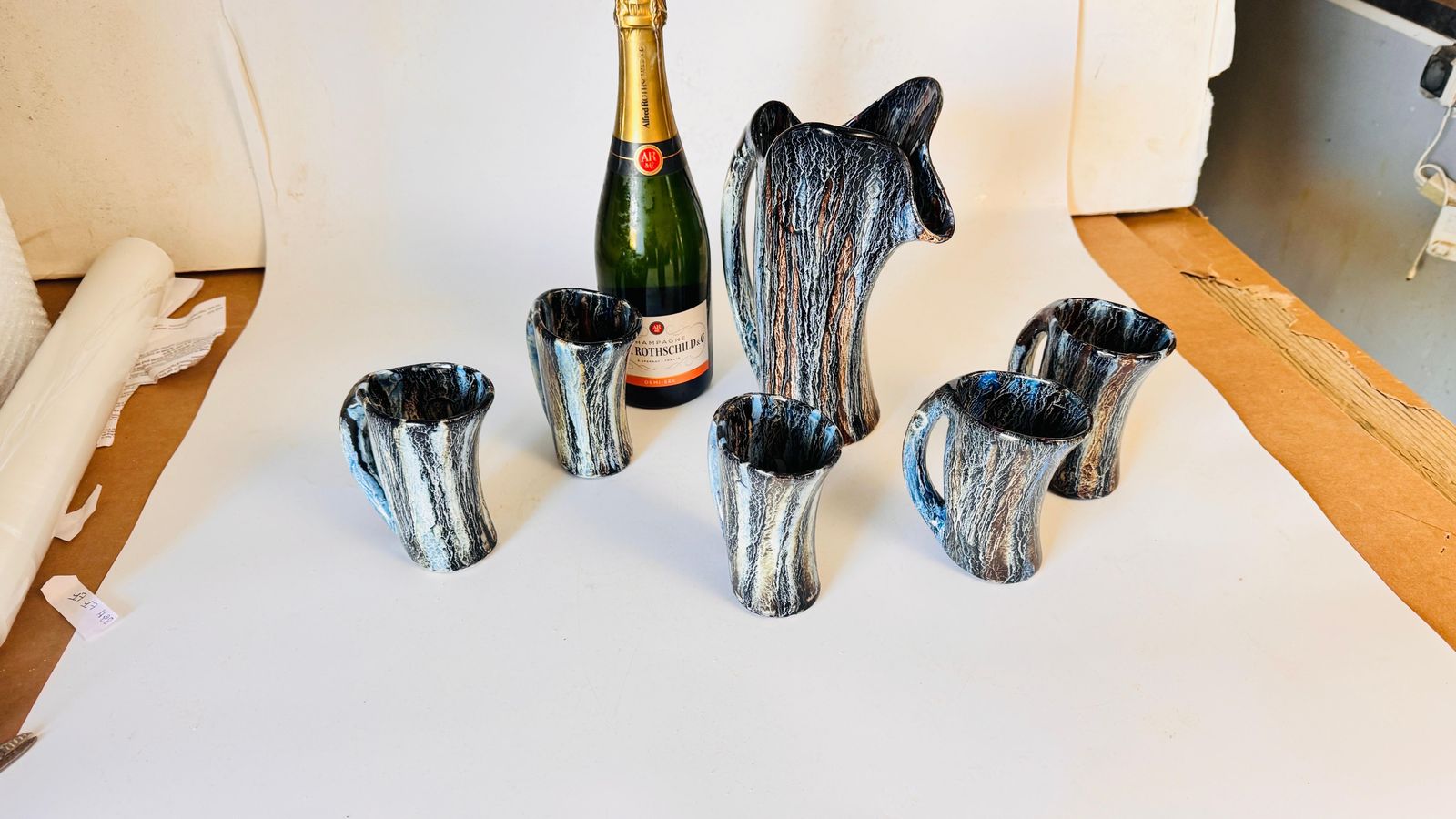 1960s Ceramic Orangeade Set With Pitcher And Mugs, Freeform Design, Vallauris photo furniture