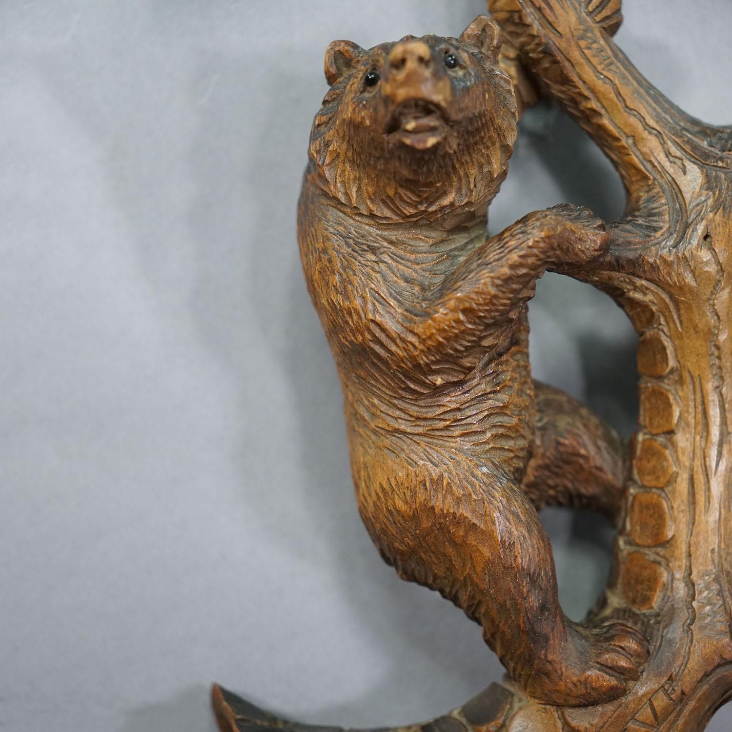 Lovely Black Forest Carved Whip Holder With Bear Ca. 1900s photo for sale