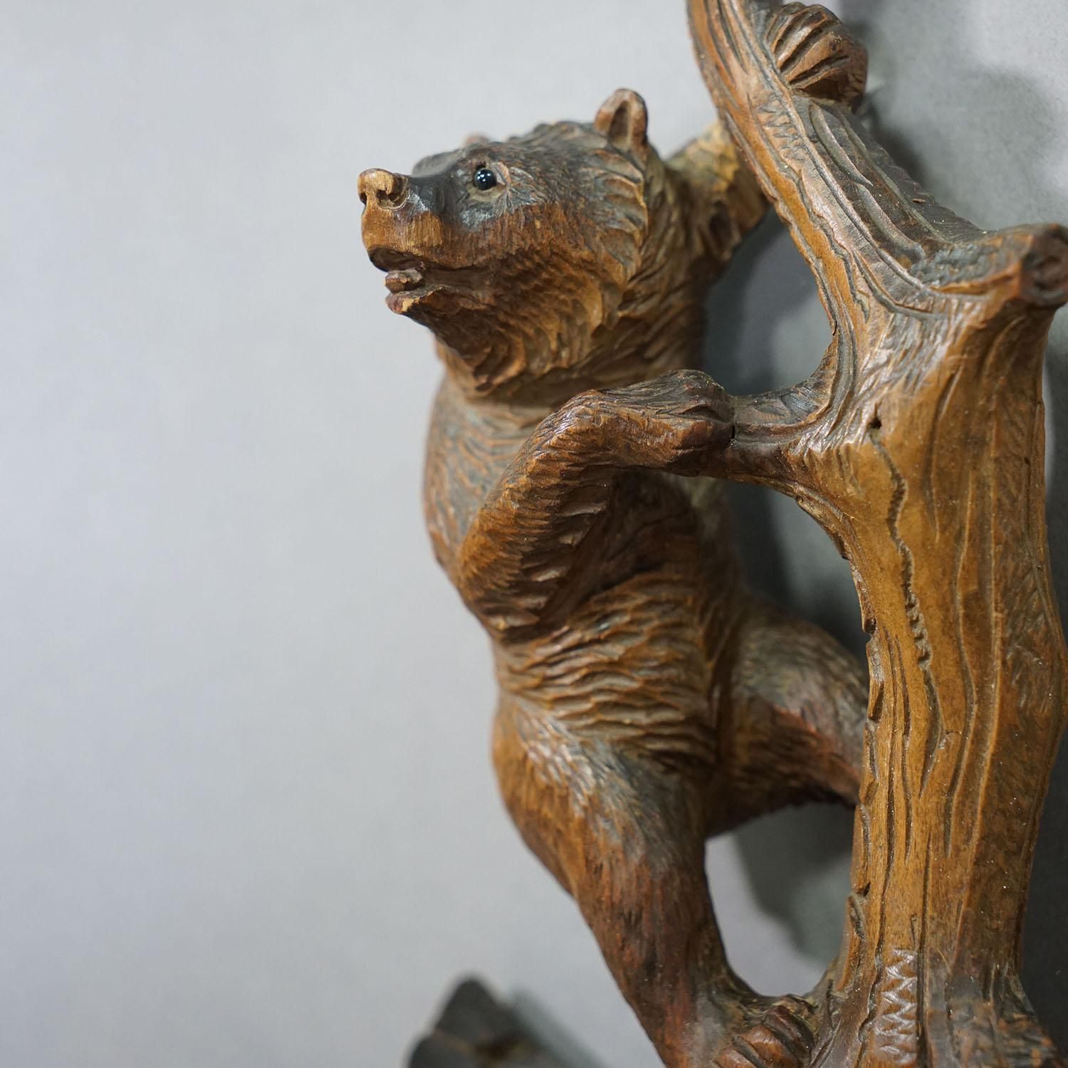 Lovely Black Forest Carved Whip Holder With Bear Ca. 1900s photo Art