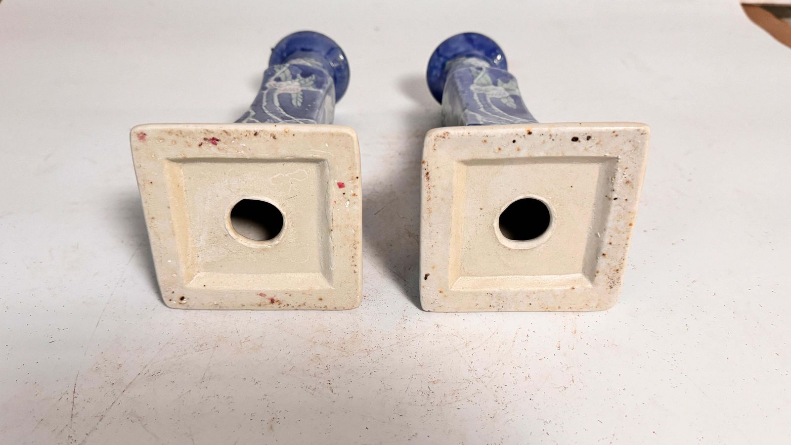 French Pair Pair Of Candle Holder In Blue Ceramic France 1970s photo for sale