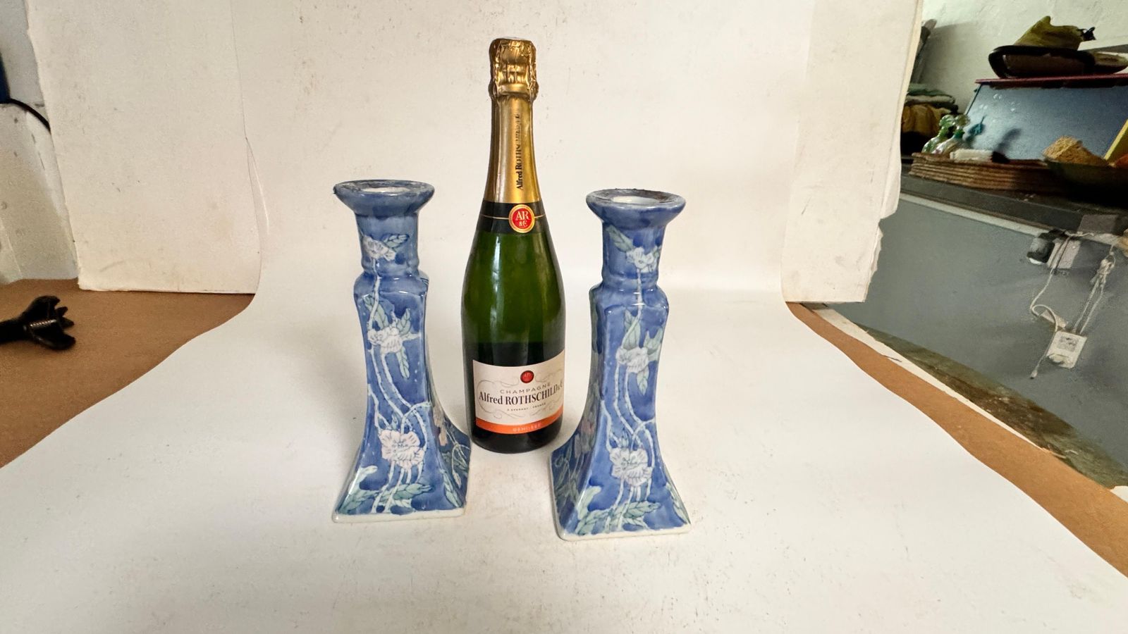 French Pair Pair Of Candle Holder In Blue Ceramic France 1970s photo vinterior