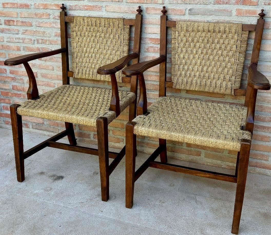 Set Of 20th Spanish Walnut Armchairs With Backs And Caned Seats, 1940 photo furniture