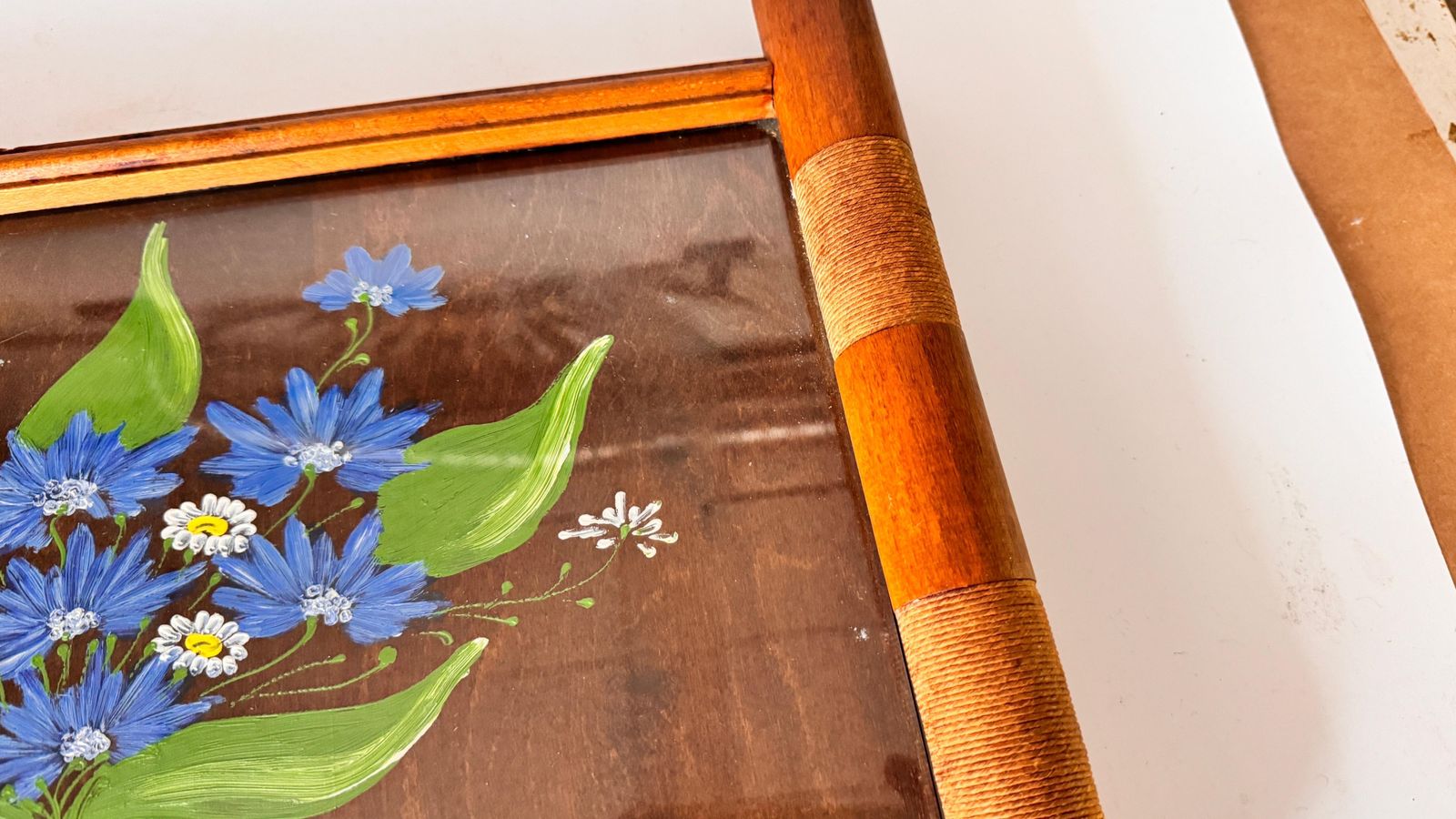 Art Deco Hand Painted Wood Tray Brown Color  France 1940 photo 372.0