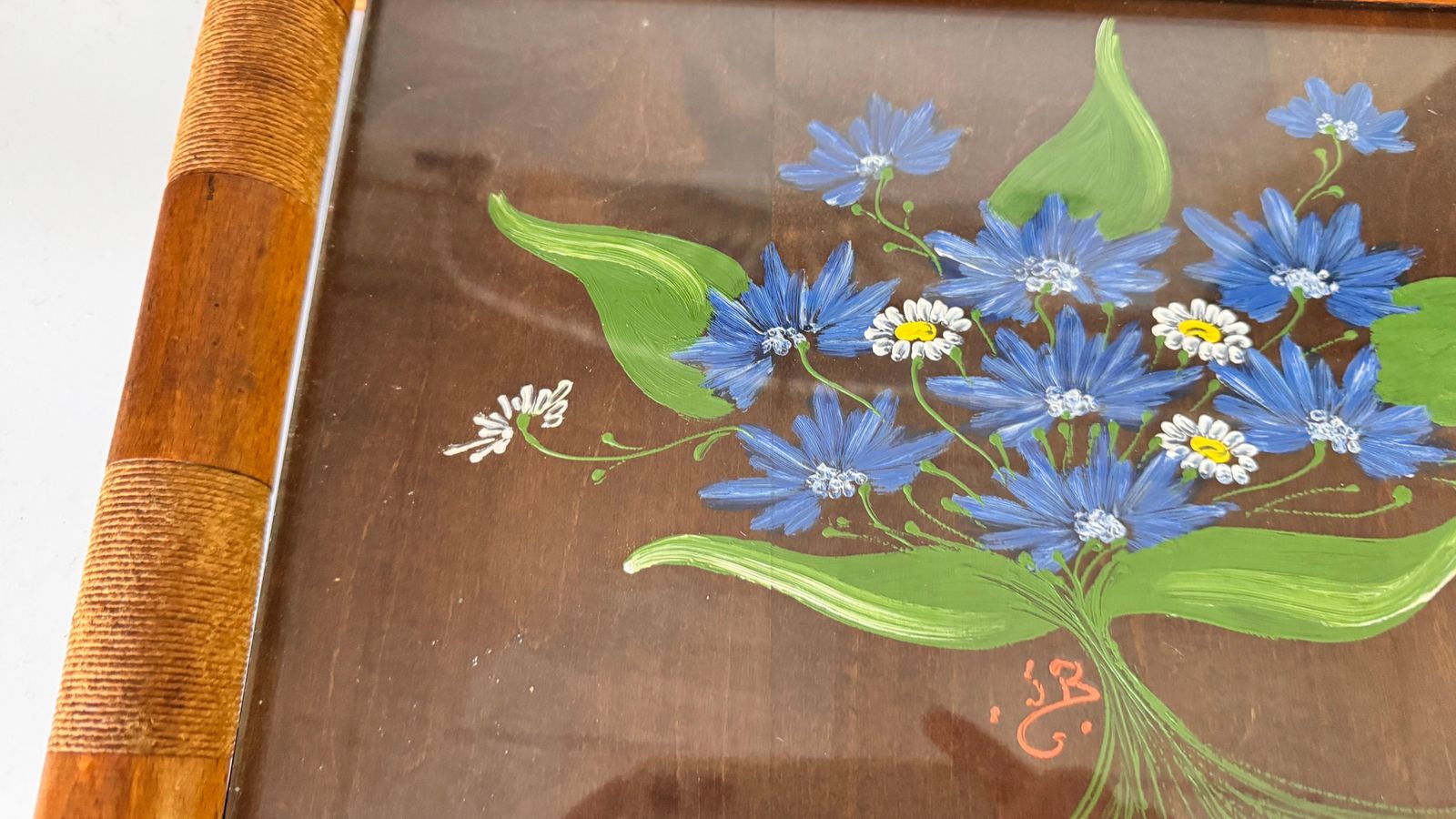 Art Deco Hand Painted Wood Tray Brown Color  France 1940 photo vintage