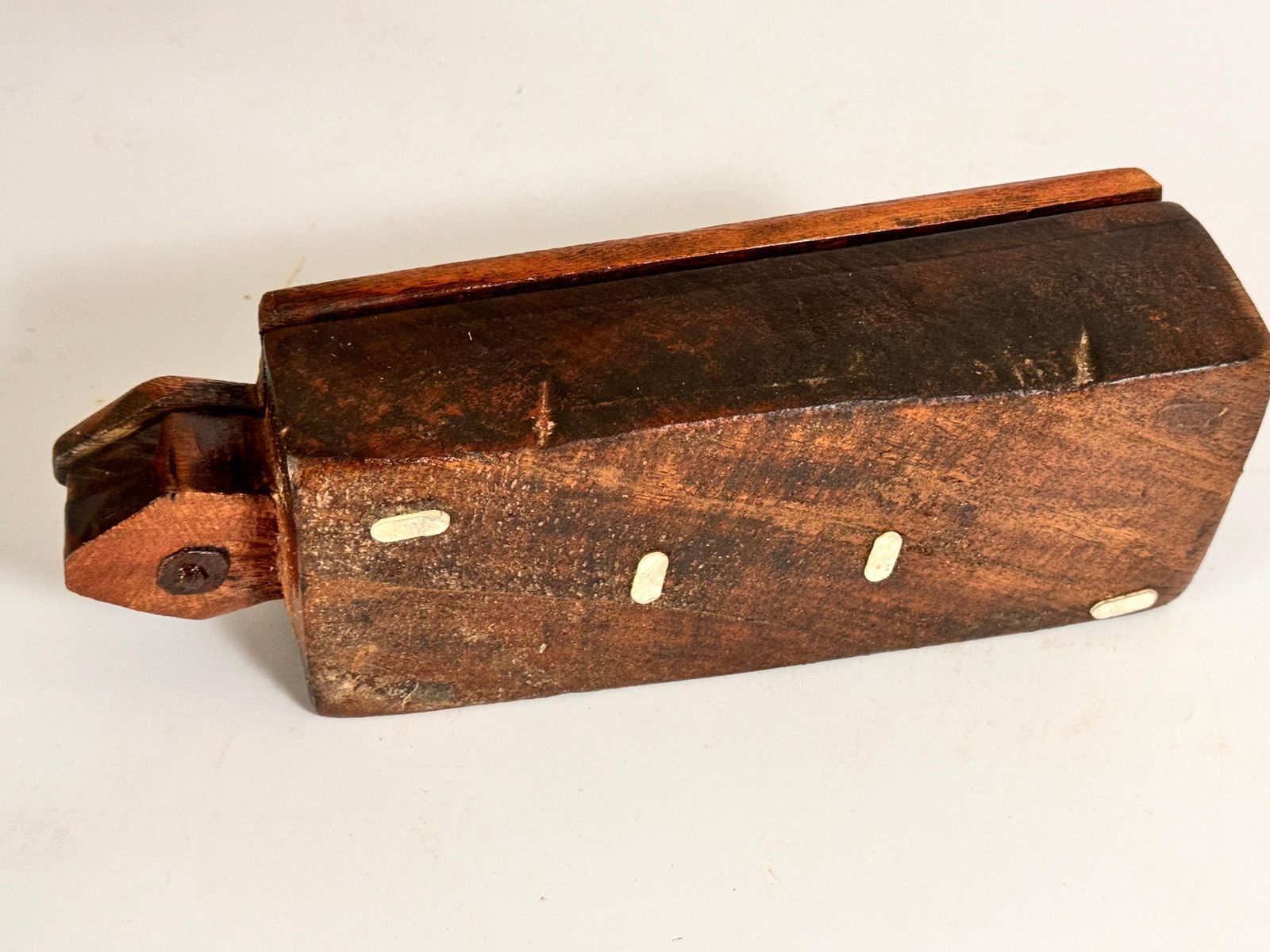 Old African Hand Carved Wooden Box 19th Century Brown Color Powder Box photo for sale