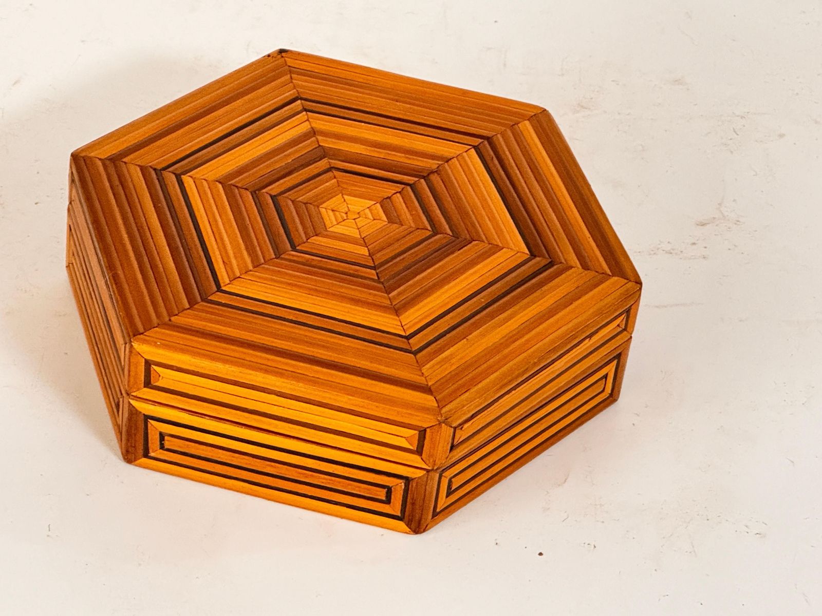 Decorative And Jewelry Box In Wood With  Geometrical Pattern France 1970 photo for sale
