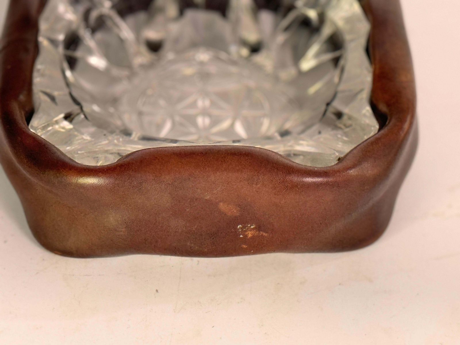 Ashtray In Glass With A Leather Cover, Brown Color, France 1970 photo 364.0