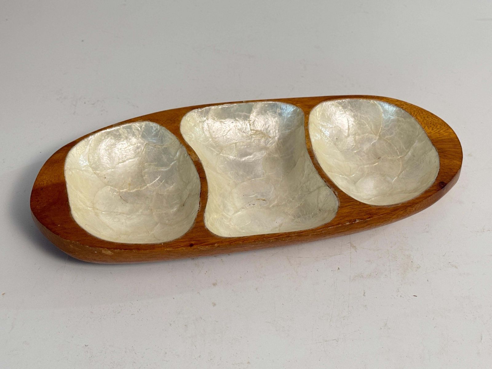 Mid Century French Decorative Wood And Mother Of Pearl Dish / Vide Poche  1970s photo buy