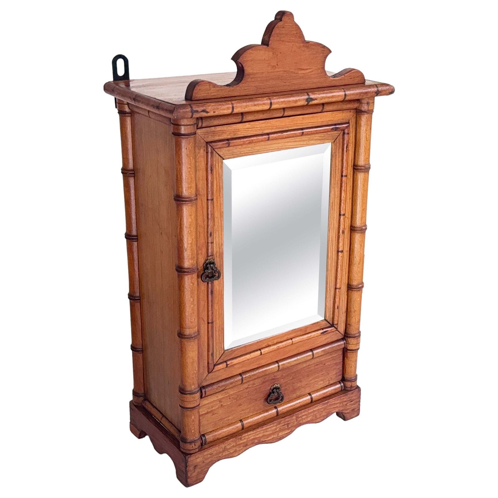 Antique Miniature Bamboo Pine Wardrobe Wall  Armoire Mirror Dollhouse Furniture