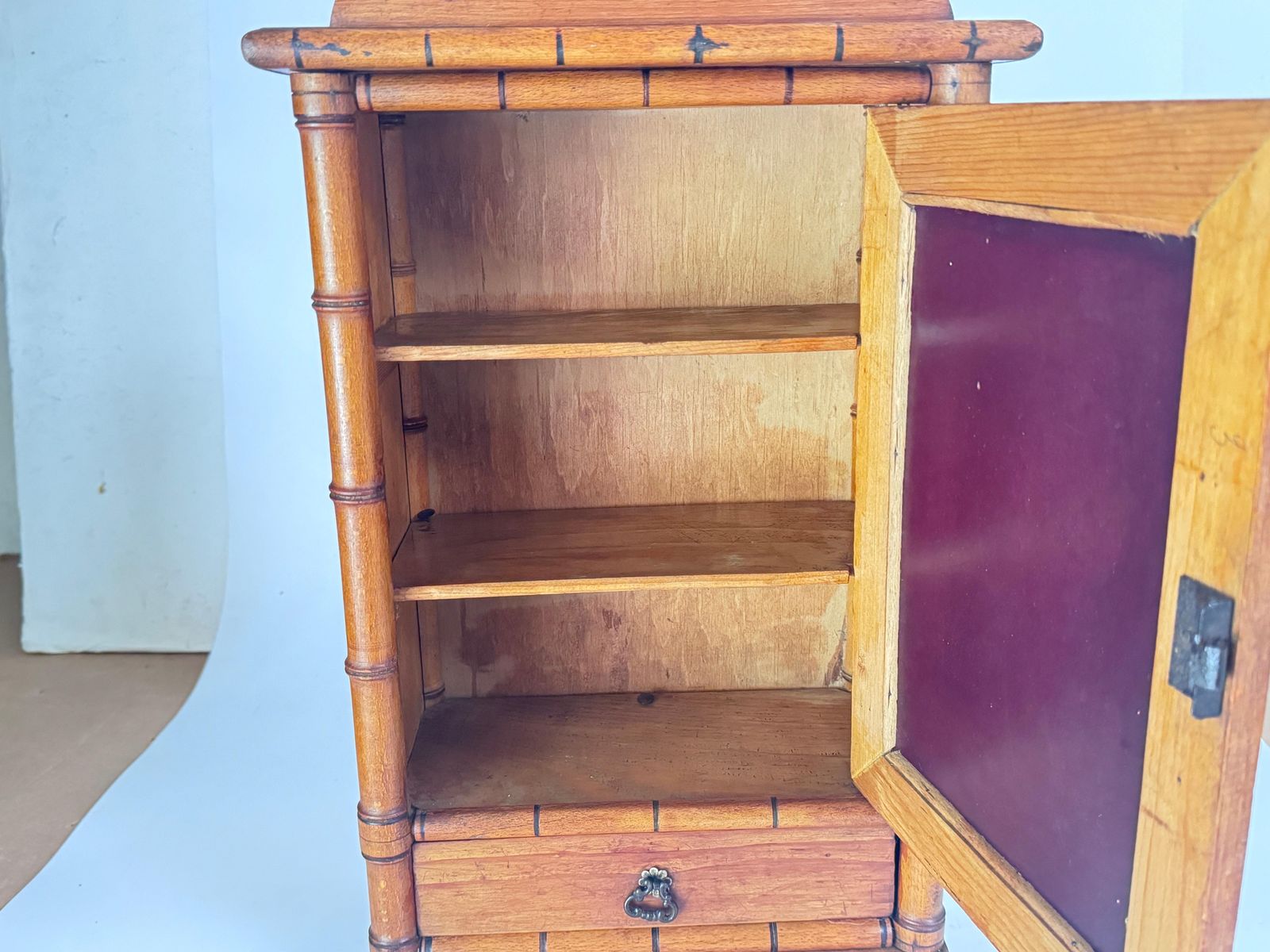 photo for sale Antique Miniature Bamboo Pine Wardrobe Wall  Armoire Mirror Dollhouse Furniture