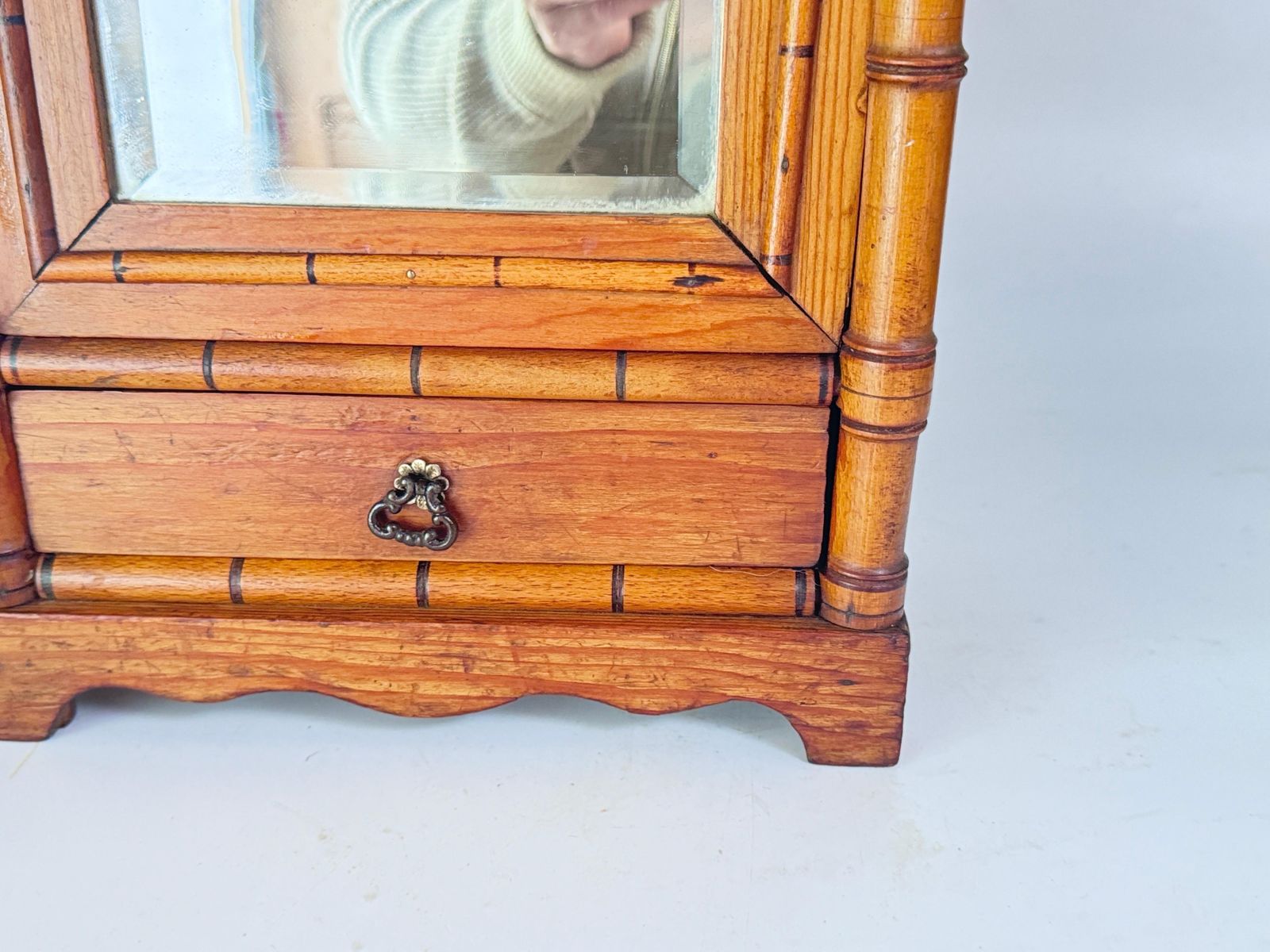 478.0 Antique Miniature Bamboo Pine Wardrobe Wall  Armoire Mirror Dollhouse Furniture photo