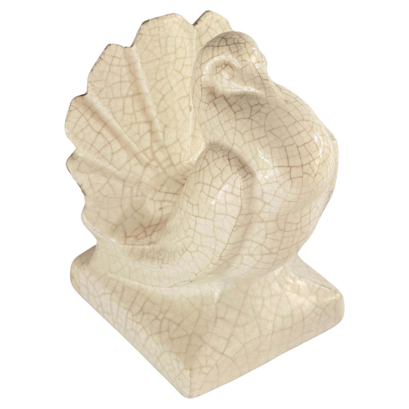 French Sculpture Of A Pigeon In  Cracked Ceramic Circa 1960 France White Color