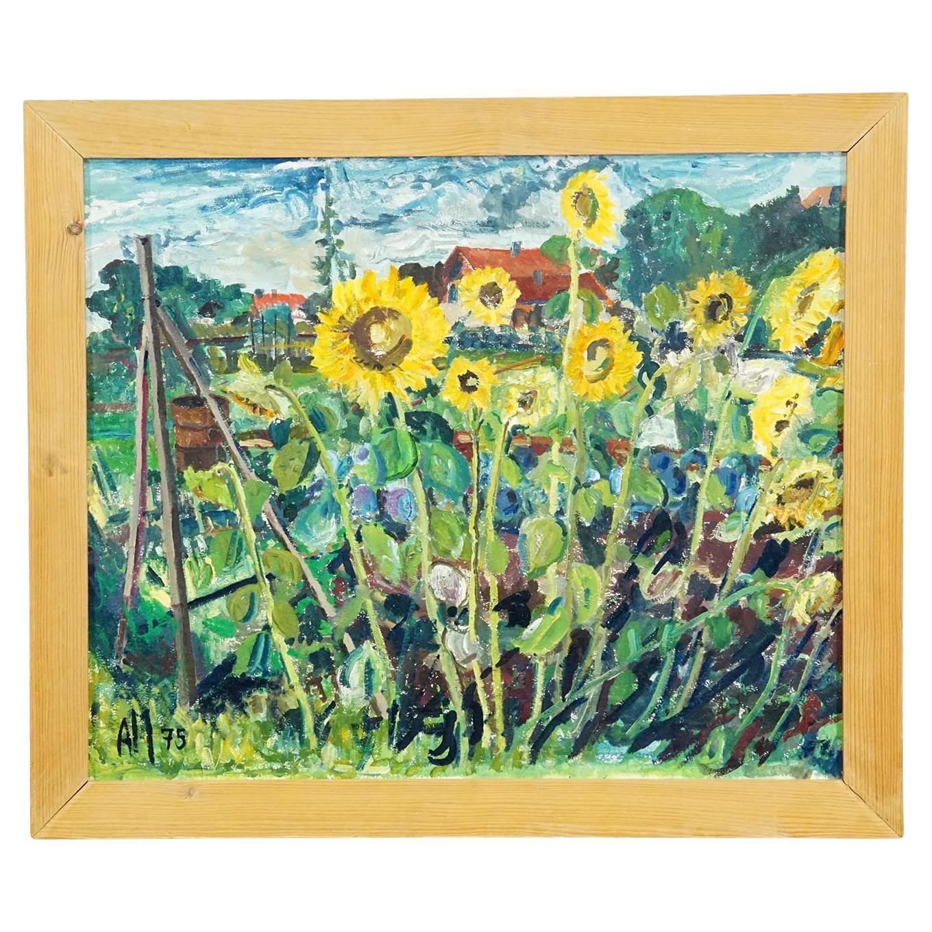 Alexander Michael Oil Painting Of A Lively Field Of Sunflowers 1975