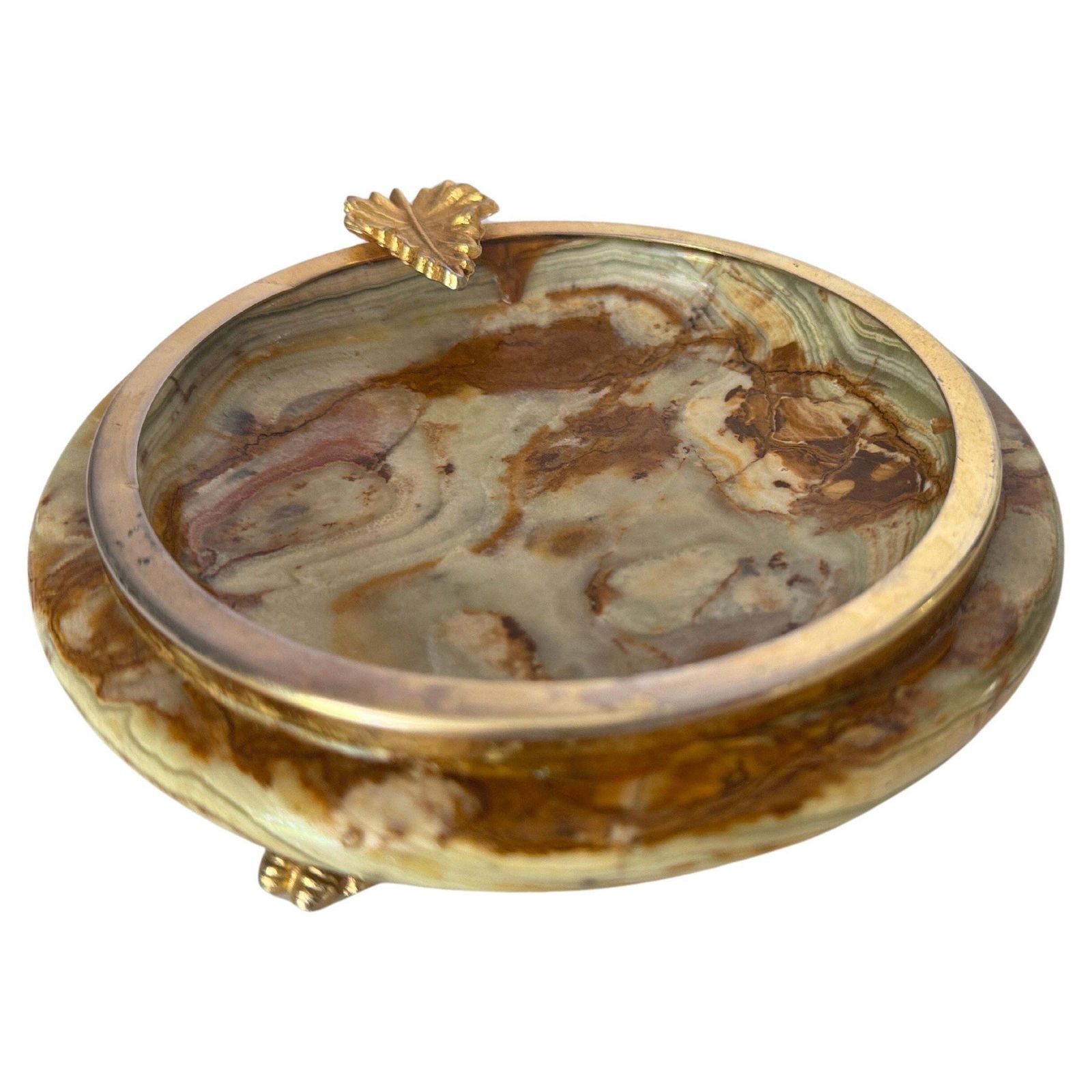 1970 Italian Onyx And Brass Ashtray  Gray And Gold Color