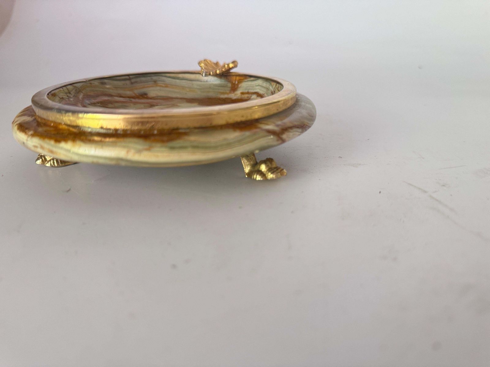 1970 Italian Onyx And Brass Ashtray  Gray And Gold Color photo for sale
