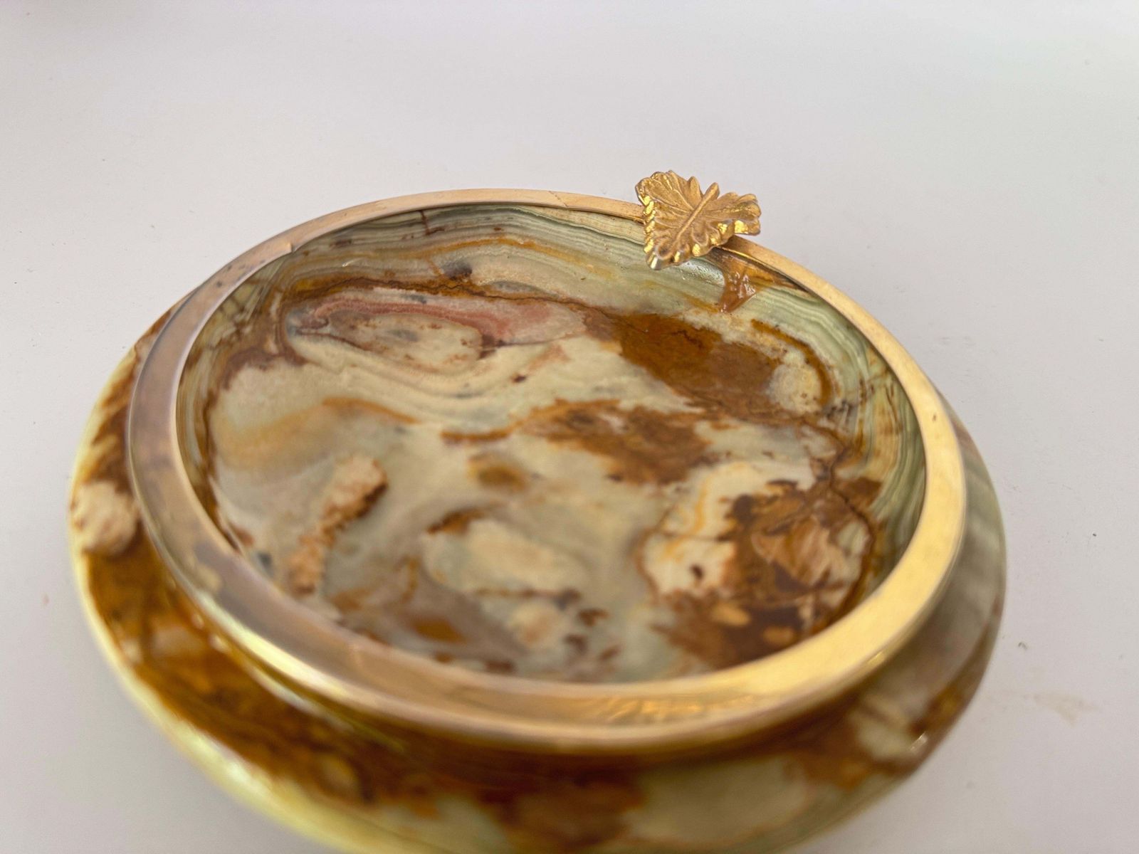 1970 Italian Onyx And Brass Ashtray  Gray And Gold Color photo 287.0