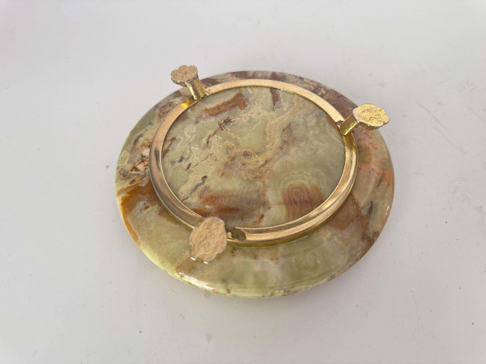 1970 Italian Onyx And Brass Ashtray  Gray And Gold Color photo vinterior