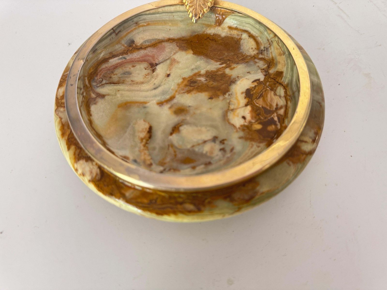 1970 Italian Onyx And Brass Ashtray  Gray And Gold Color photo buy