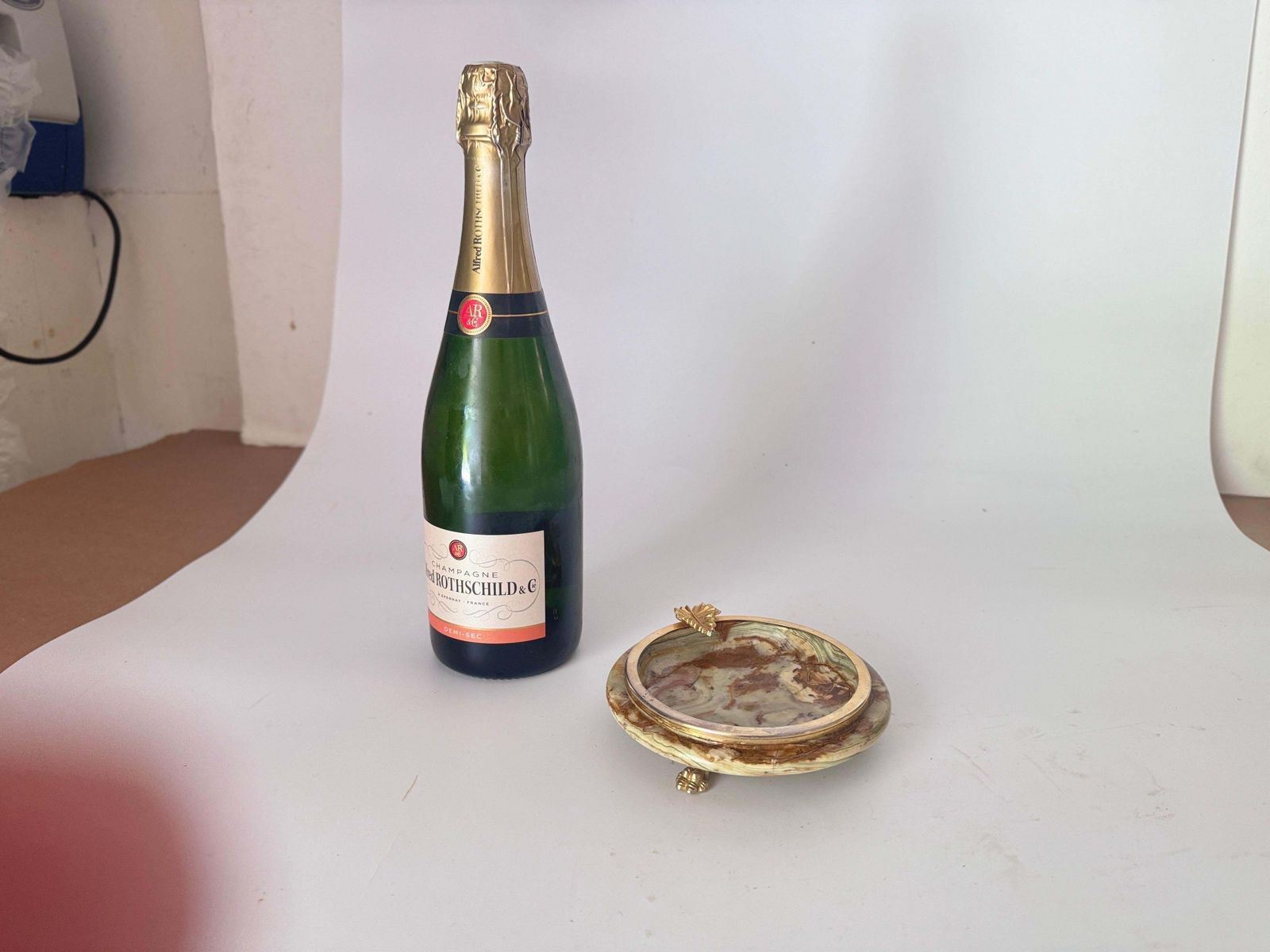 1970 Italian Onyx And Brass Ashtray  Gray And Gold Color photo vintage