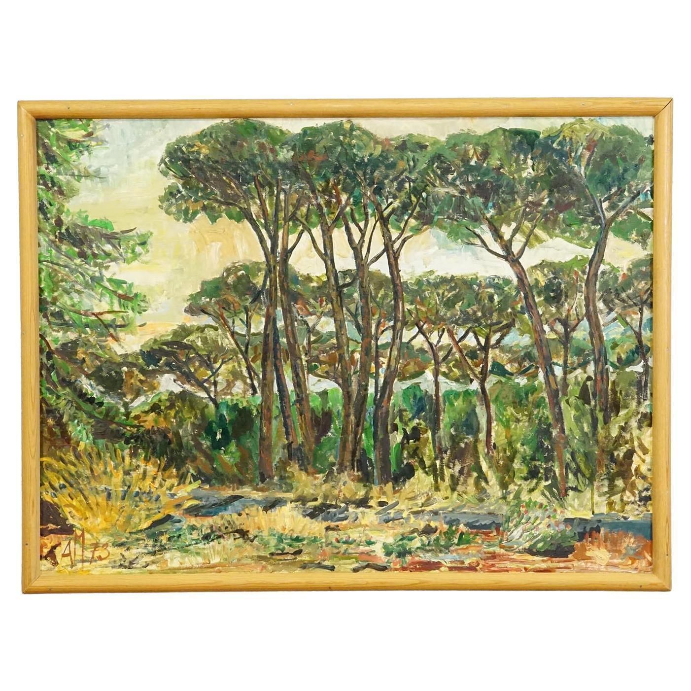 Alexander Michael Oil Painting Of A Pine Grove Near Ostia, Italy 1973