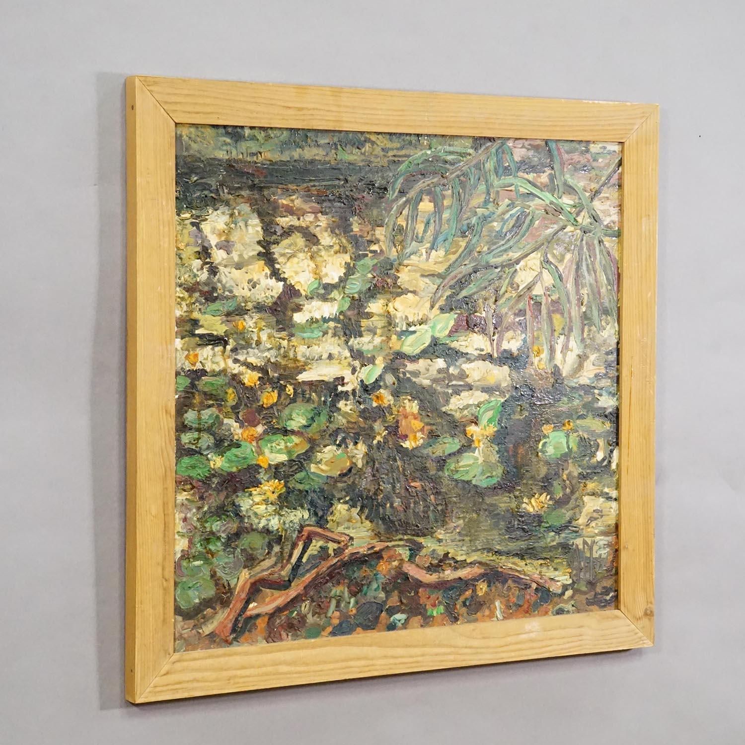 Alexander Michael Oil Painting Of A Pont With Water Lilies 1972 photo furniture