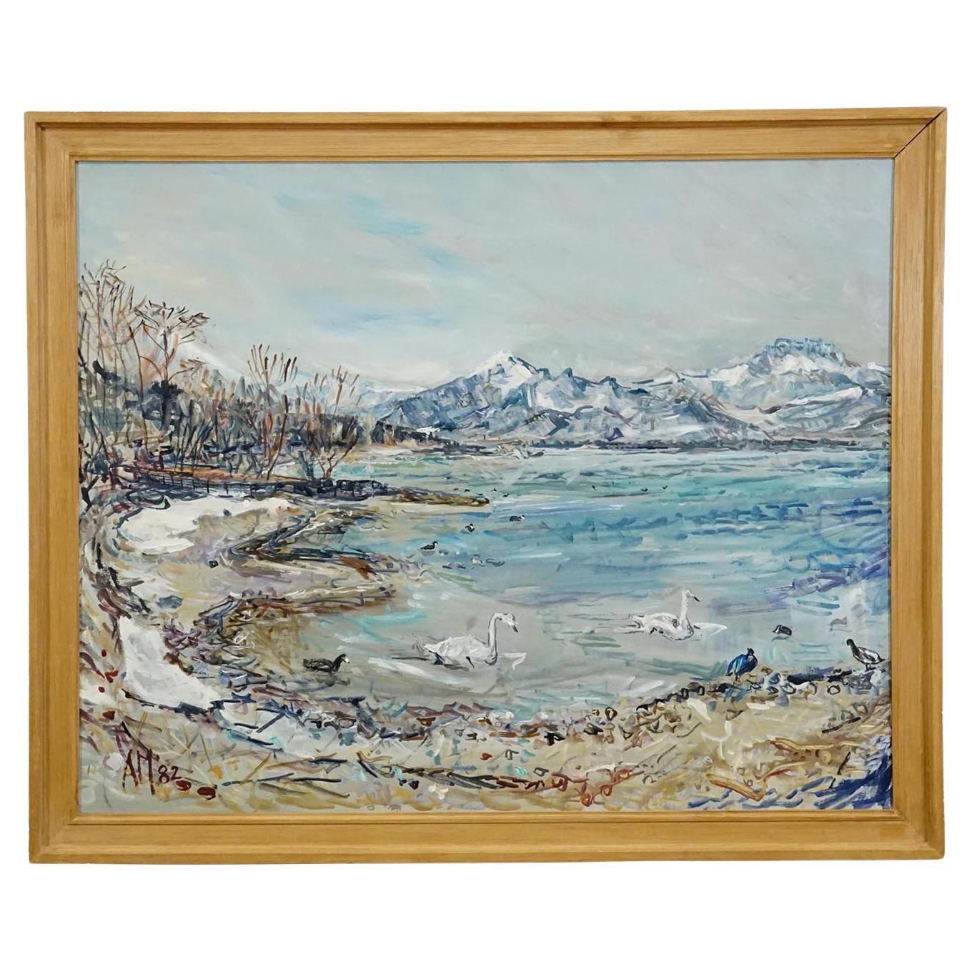 Alexander Michael   Lake Chiemsee In Bavaria Oil On Canvas 1982