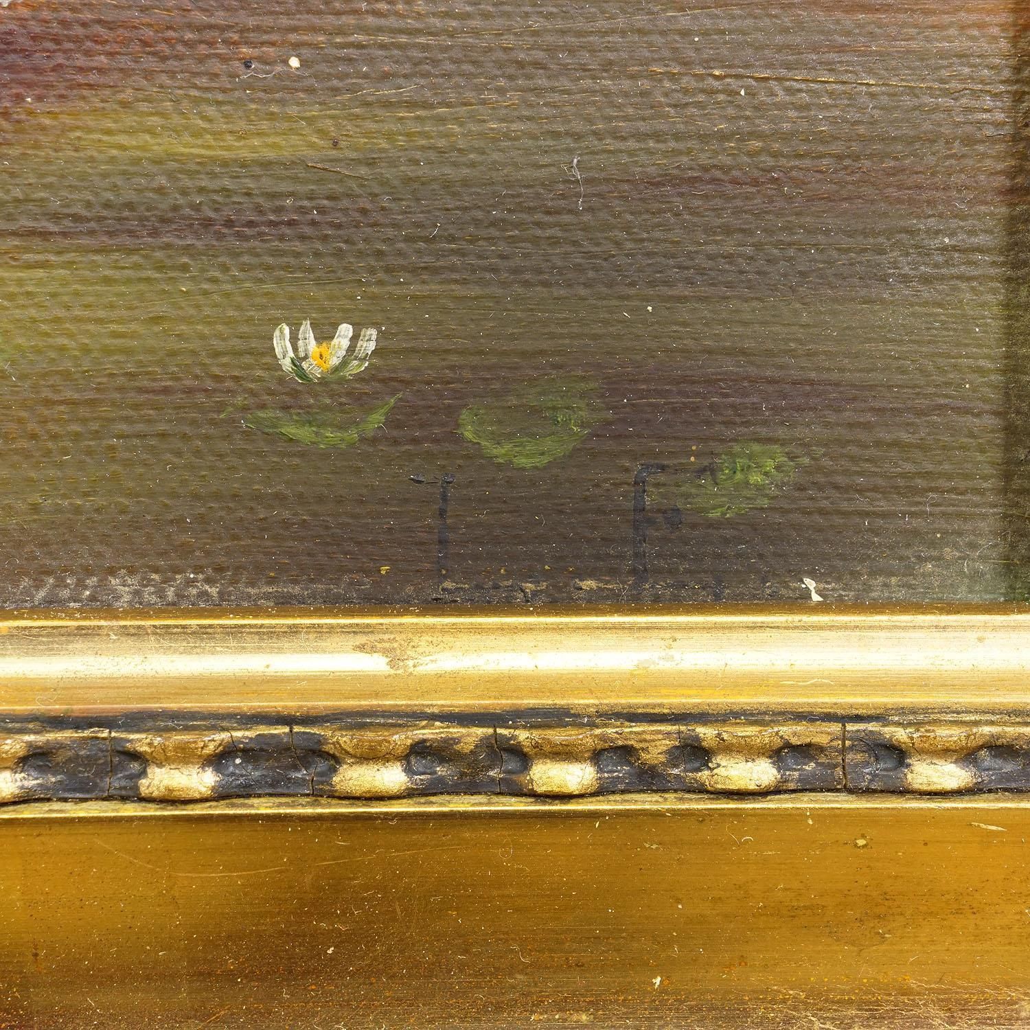 19th Century Painting With Swans On A Lake At Sunset photo 432.0