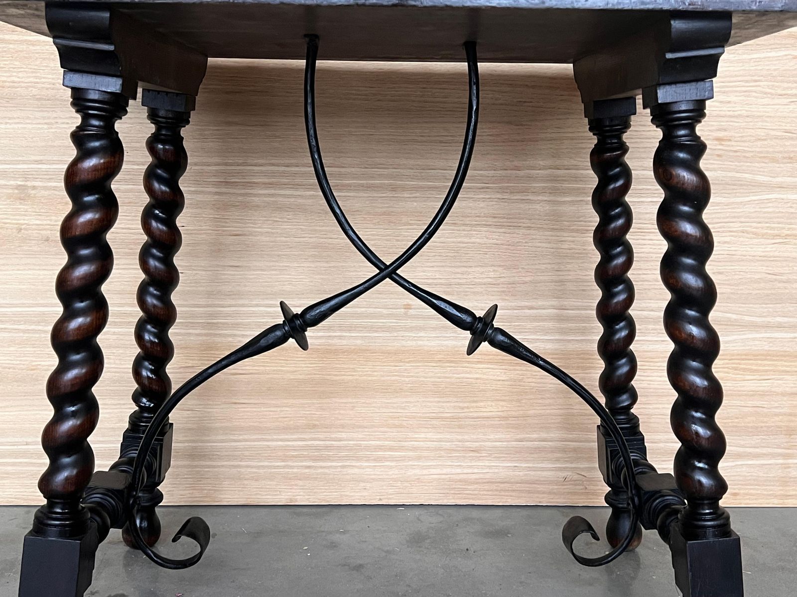 Furniture 19th Spanish Side Table With Cared Turned Legs And Iron Stretcher photo
