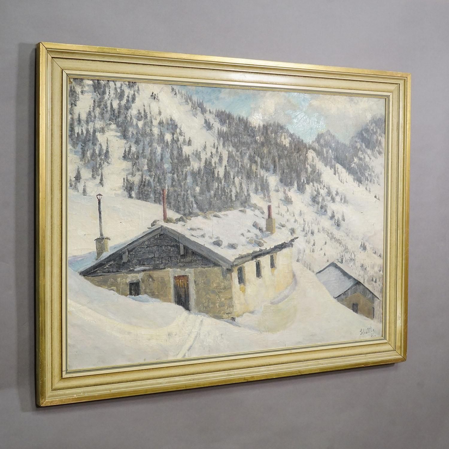 Impressionistic Painting Of An Alpine Mountain Hut In The Winter photo furniture