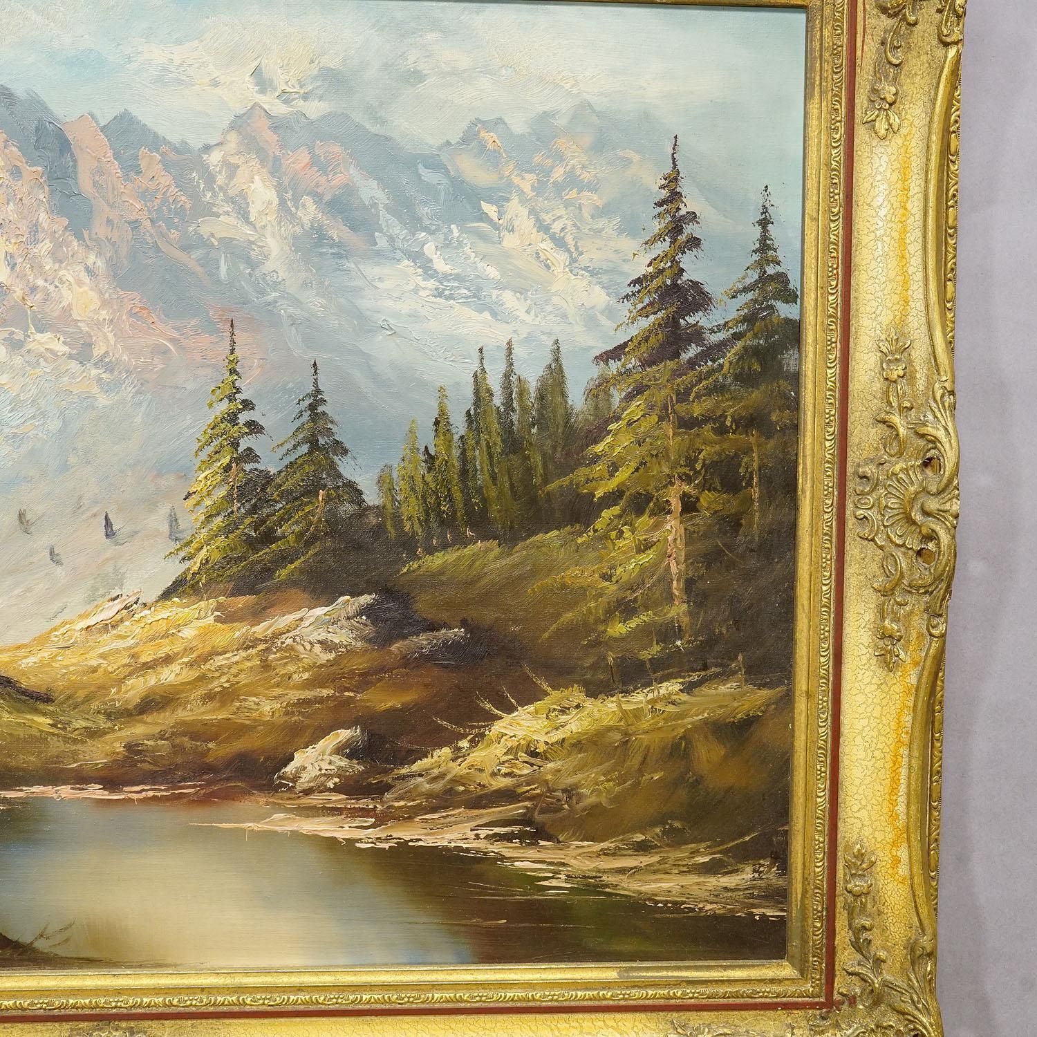 Alpine Landscape Oil Painting With Tyrolean Mountain Hut photo Art