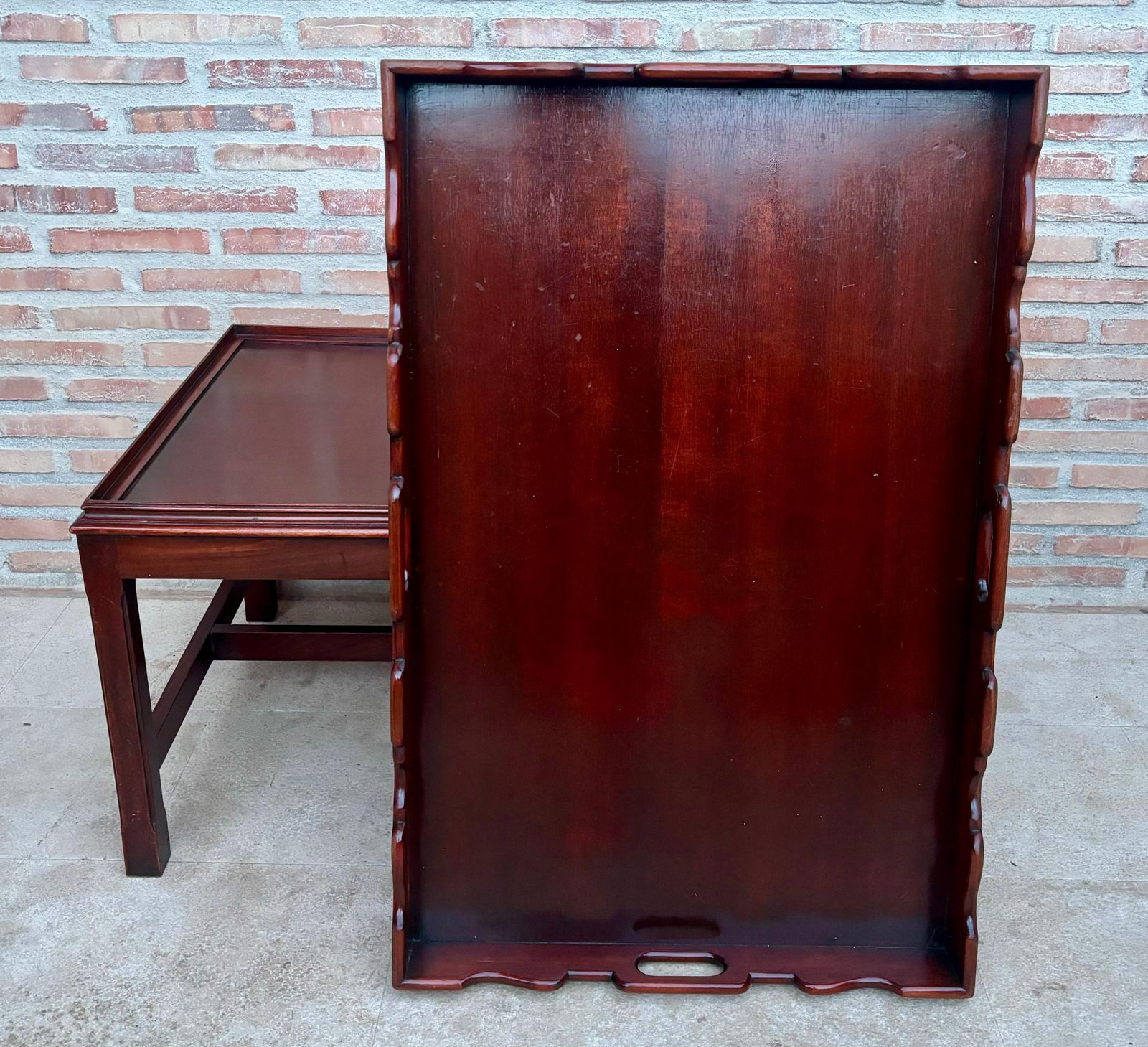 Early 20th Century Wood Coffee Table With Large Removable Tray, 1924, Set Of 2 photo Furniture