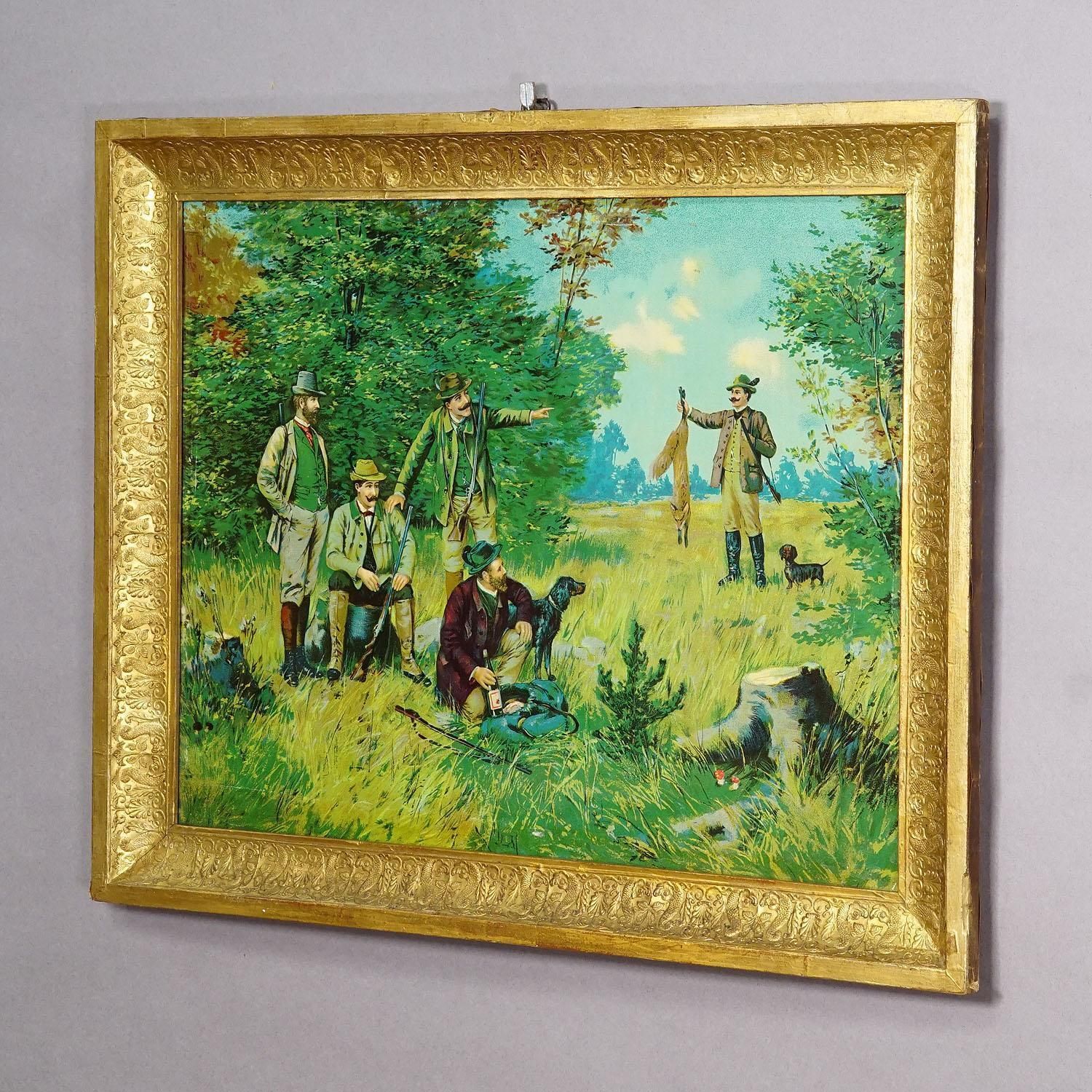 Antique Oil Print With Victorian Hunting Scene After Josef Ringeisen photo furniture